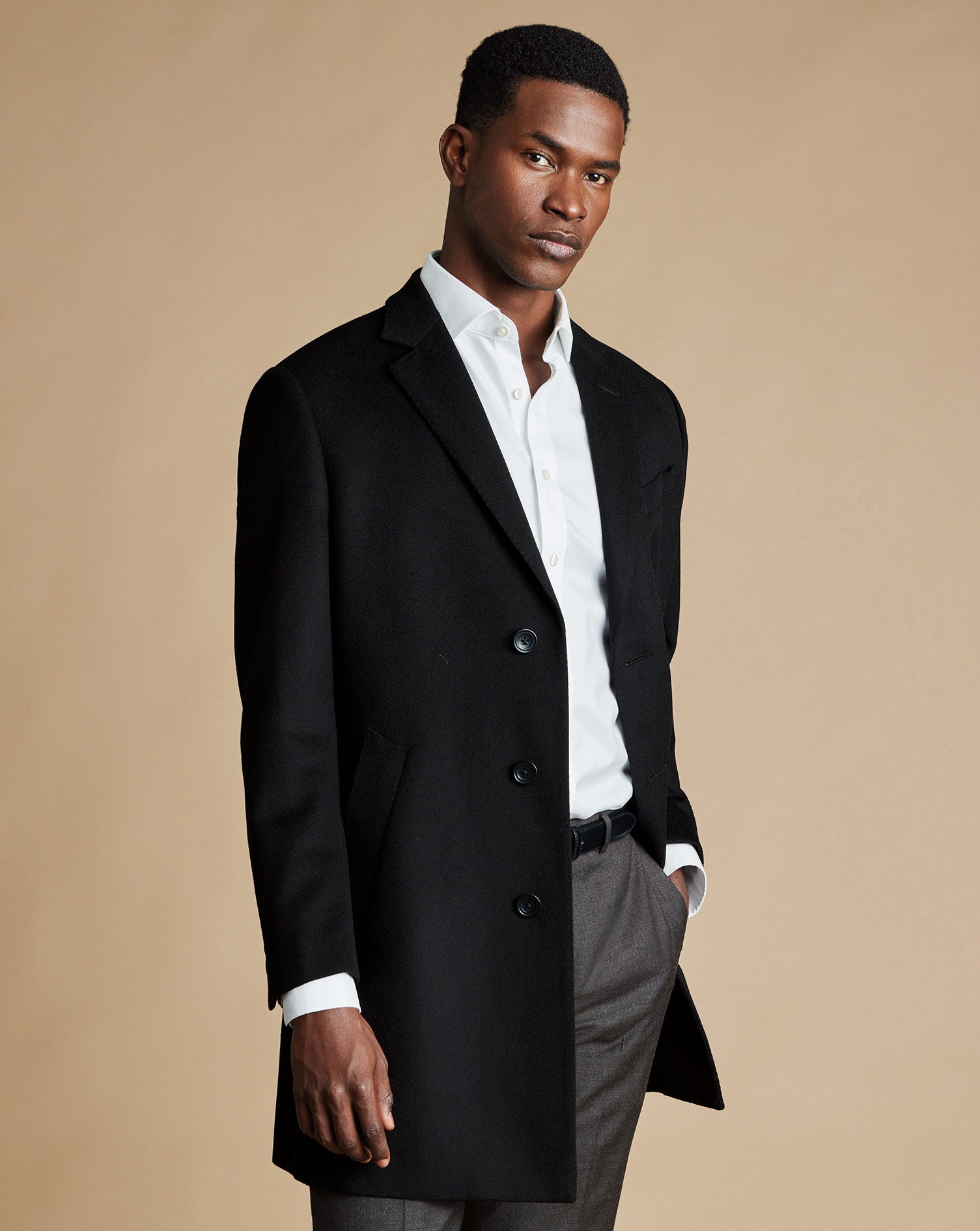 Charles Tyrwhitt Wool Overwool Coat In Black
