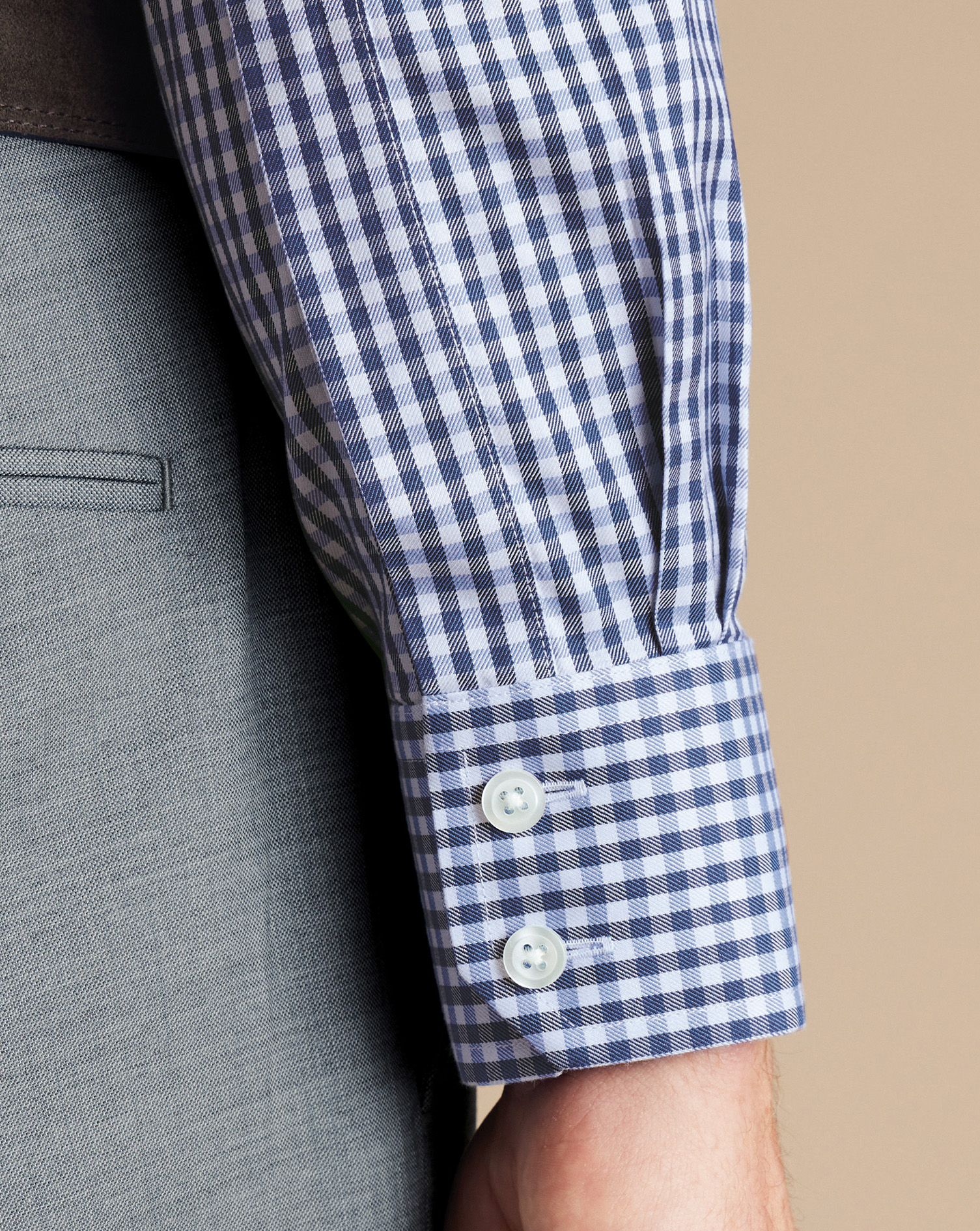 Cutaway Collar Non-Iron Twill Gingham Shirt - Royal Blue