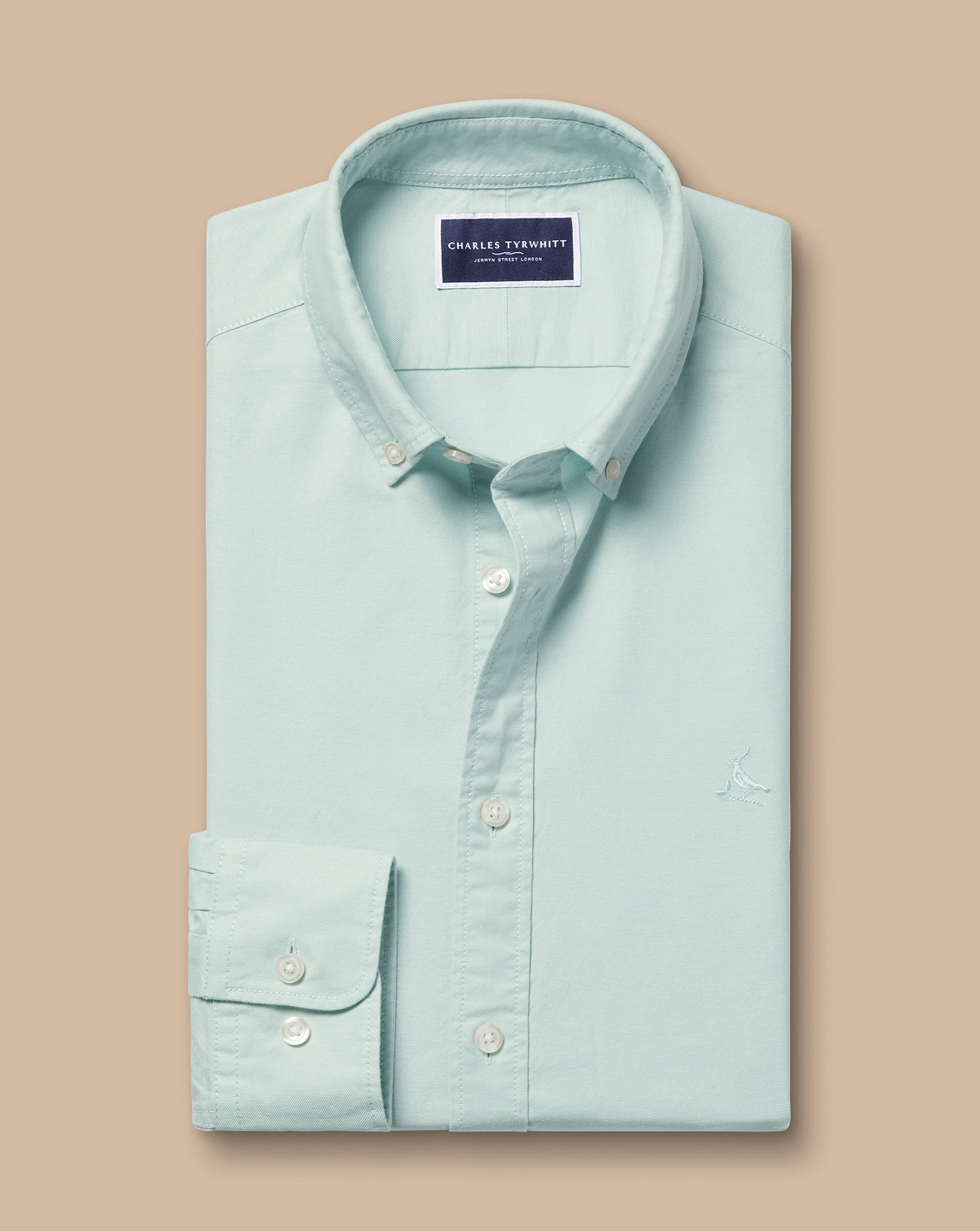 Button-Down Collar Stretch Washed Oxford Shirt - Light Green