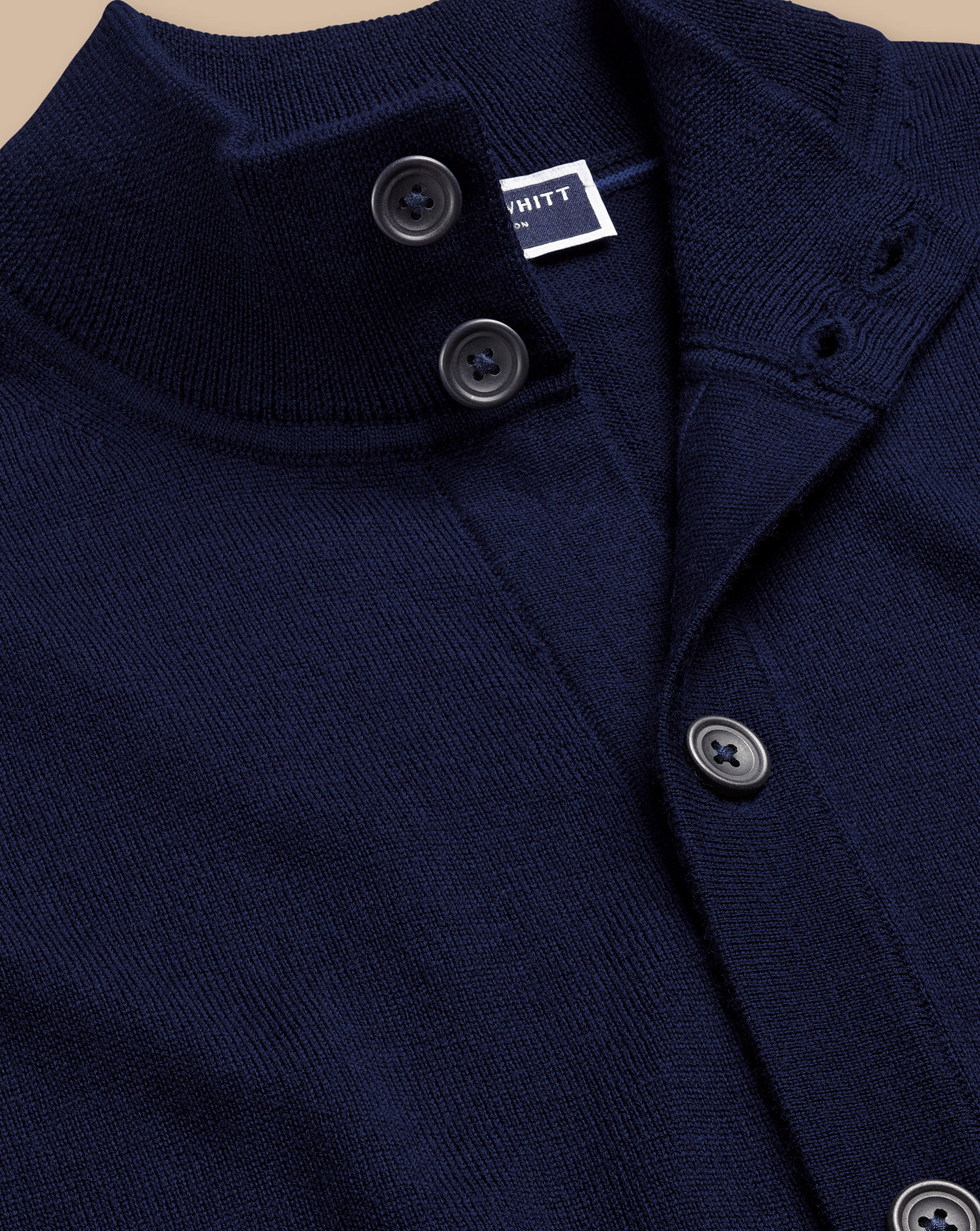 Merino Button Through Funnel Neck Cardigan - Navy