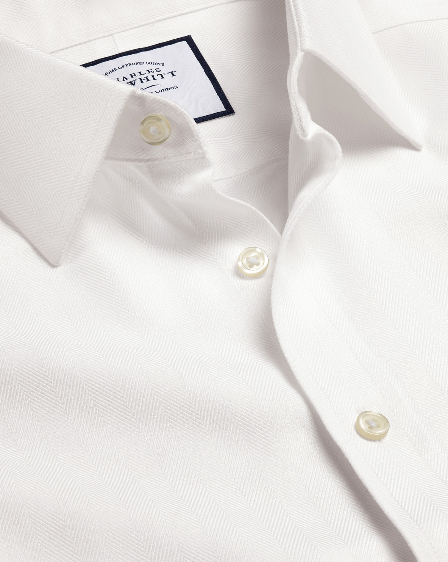 Non-Iron Herringbone Shirt - Ivory White