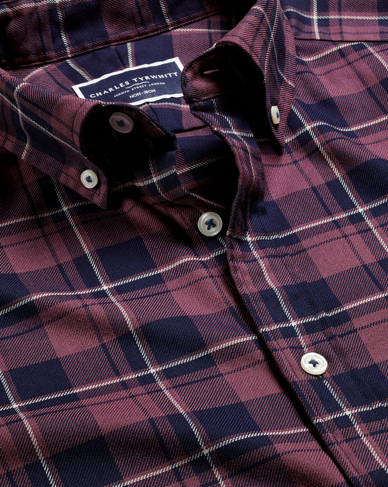 Button-Down Collar Non-Iron Twill Windowpane Check Shirt - Blackberry Purple