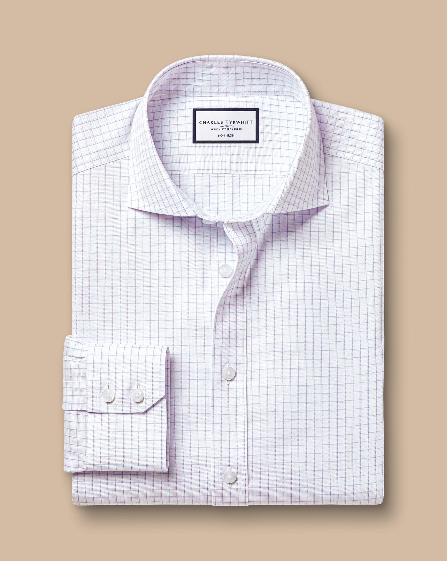 Cutaway Collar Non-Iron Twill Twin Check Shirt - Lilac Purple