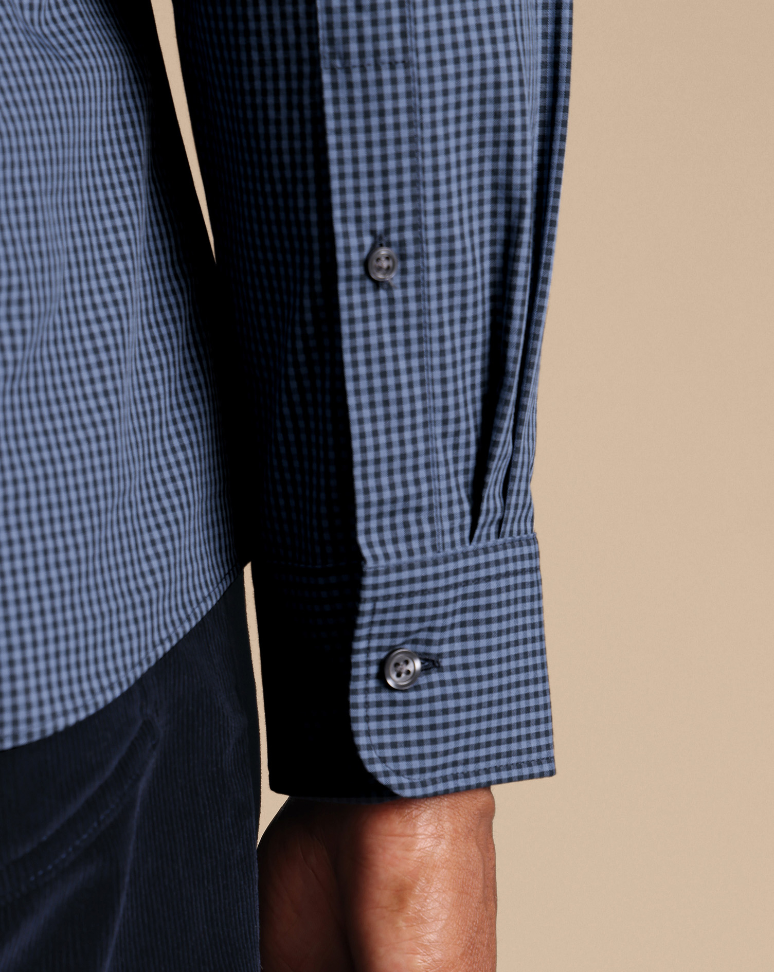 Button-Down Collar Non-Iron Stretch Poplin Mini Gingham Shirt - Indigo Blue