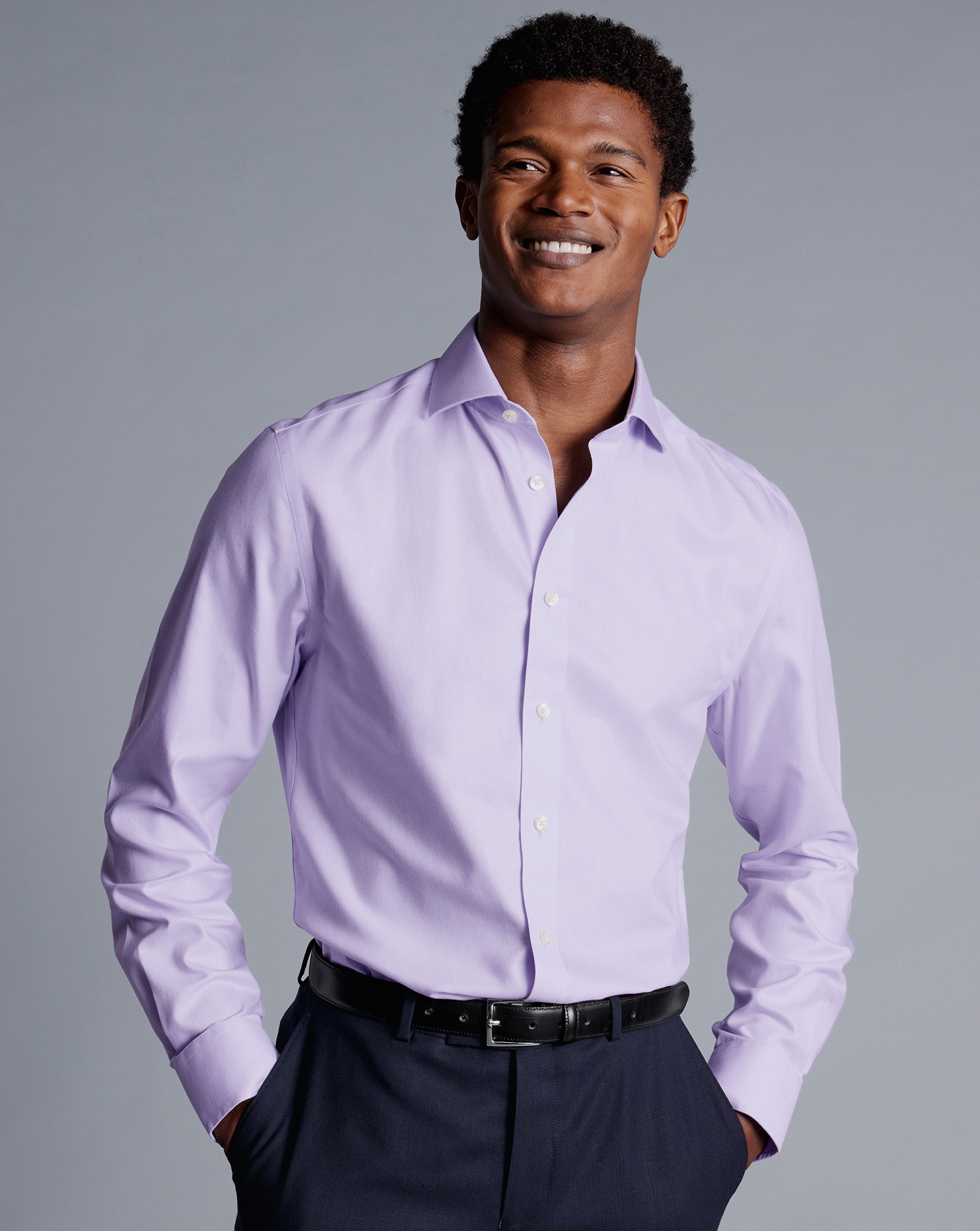 Cutaway Collar Non-Iron Henley Weave Shirt - Lilac Purple