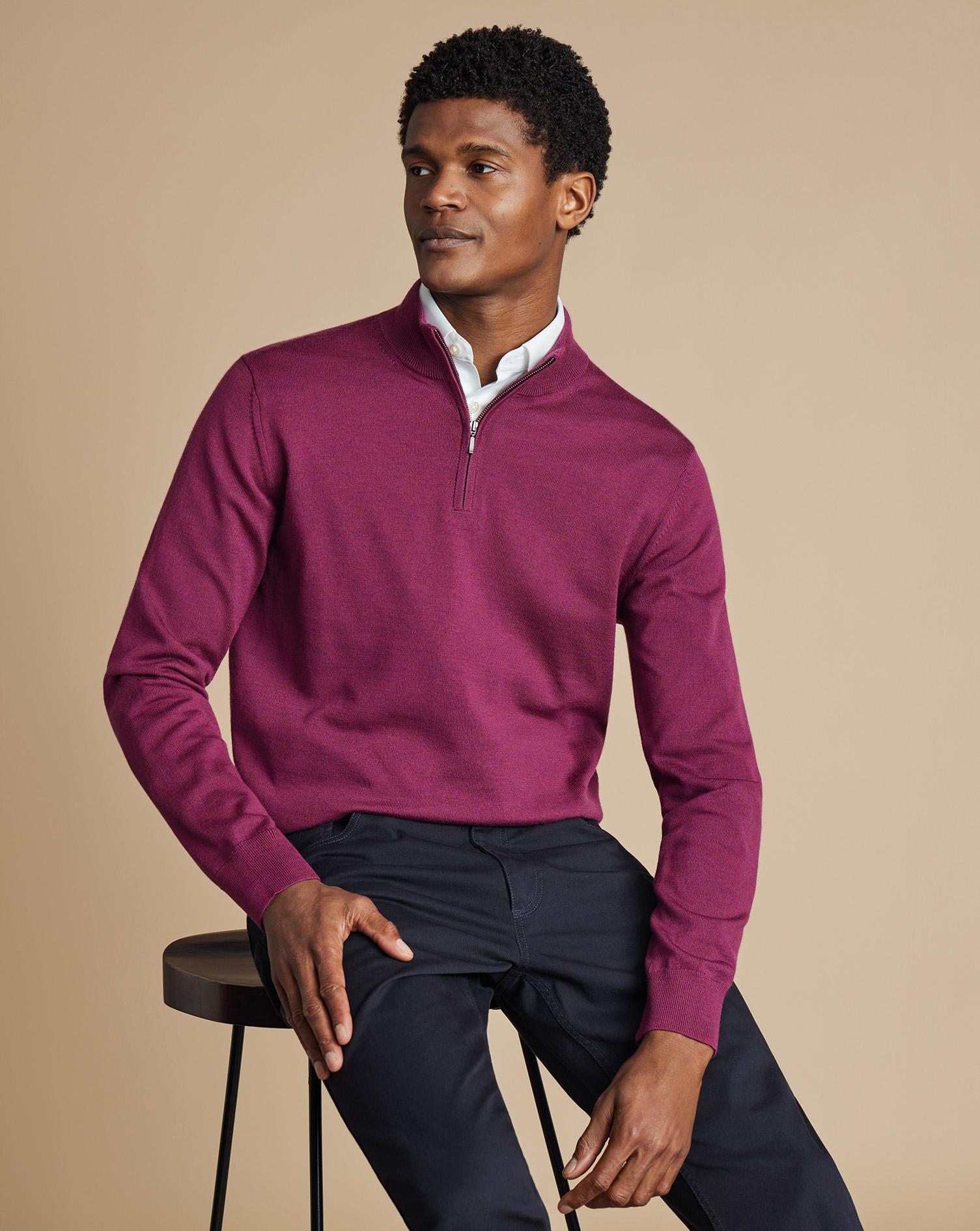 Charles Tyrwhitt Merino-Troyer - Dunkelrosa