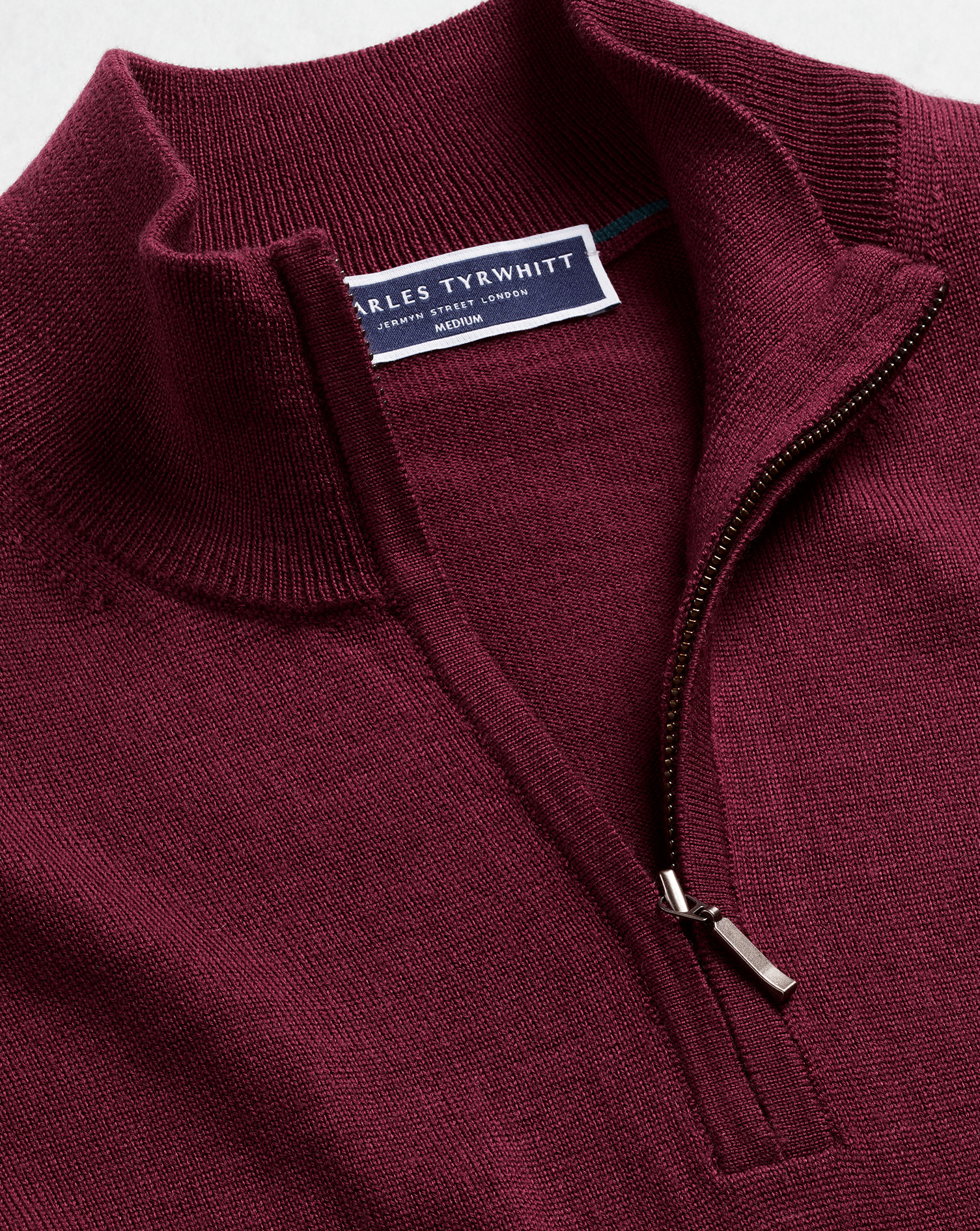 Merino Zip Neck Jumper - Burgundy