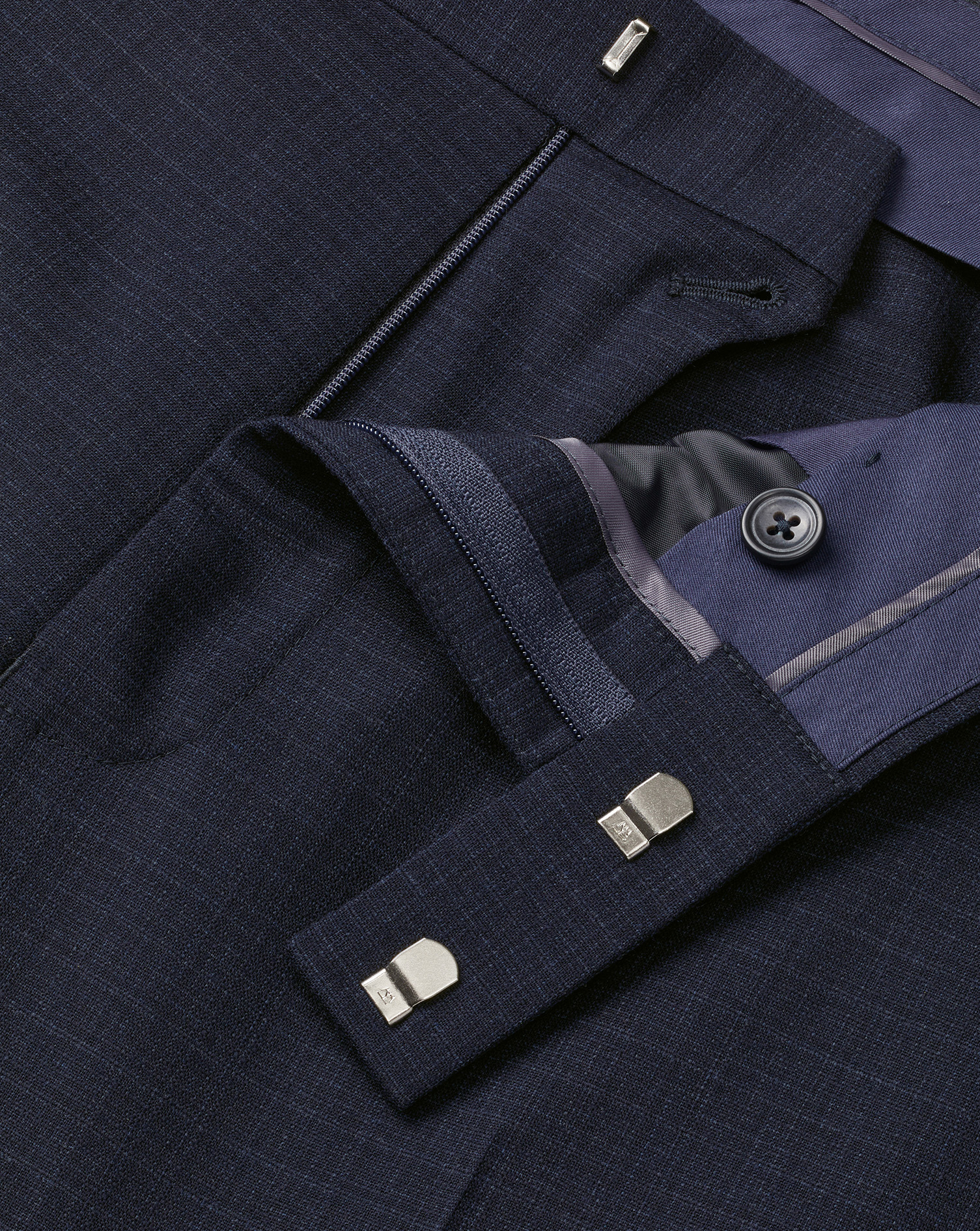 Micro Grid Check Suit Trousers - Navy