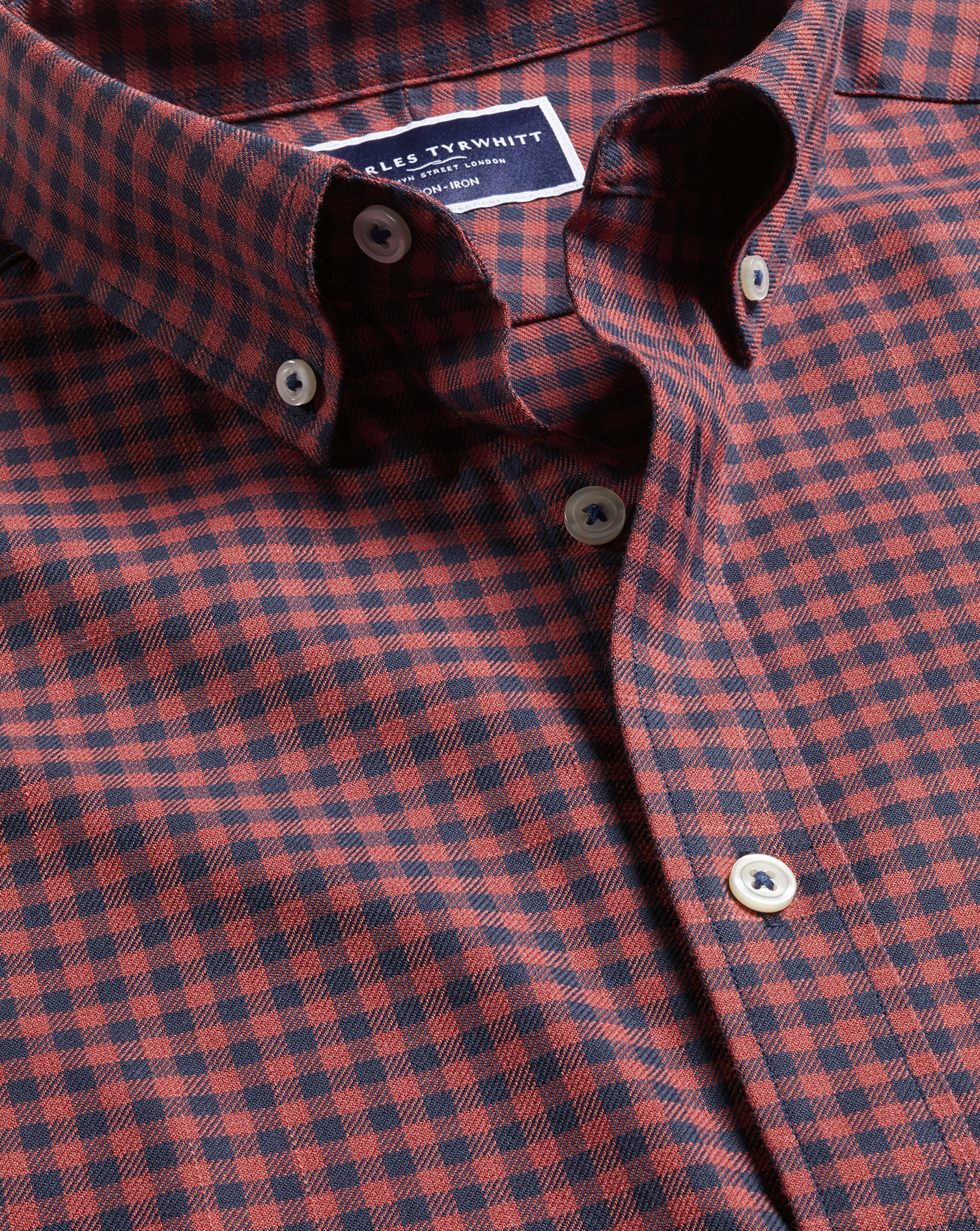 Button-Down Collar Non-Iron Twill Gingham Shirt - Salmon Pink