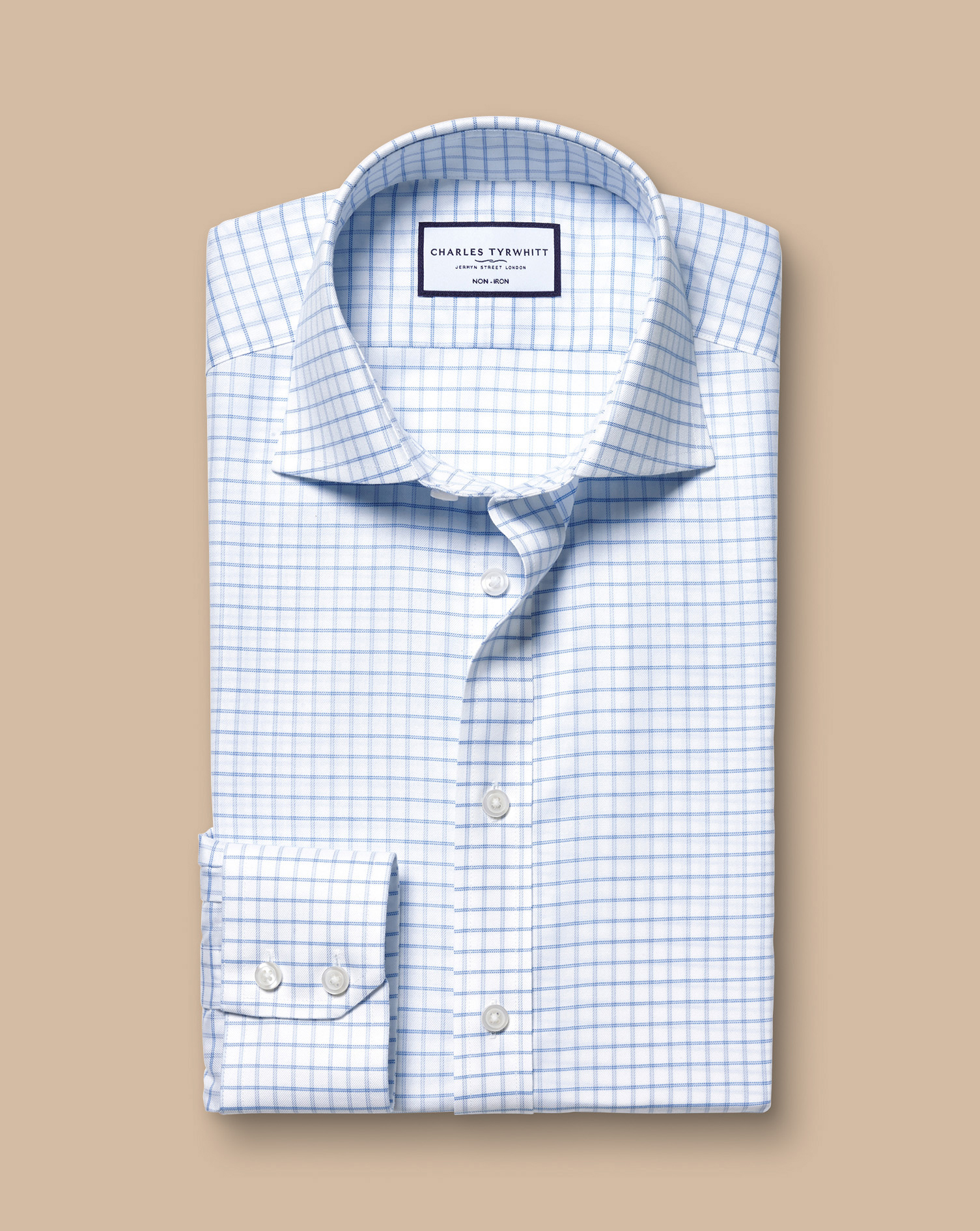 Cutaway Collar Non-Iron Twill Fine Check Shirt - Cornflower Blue