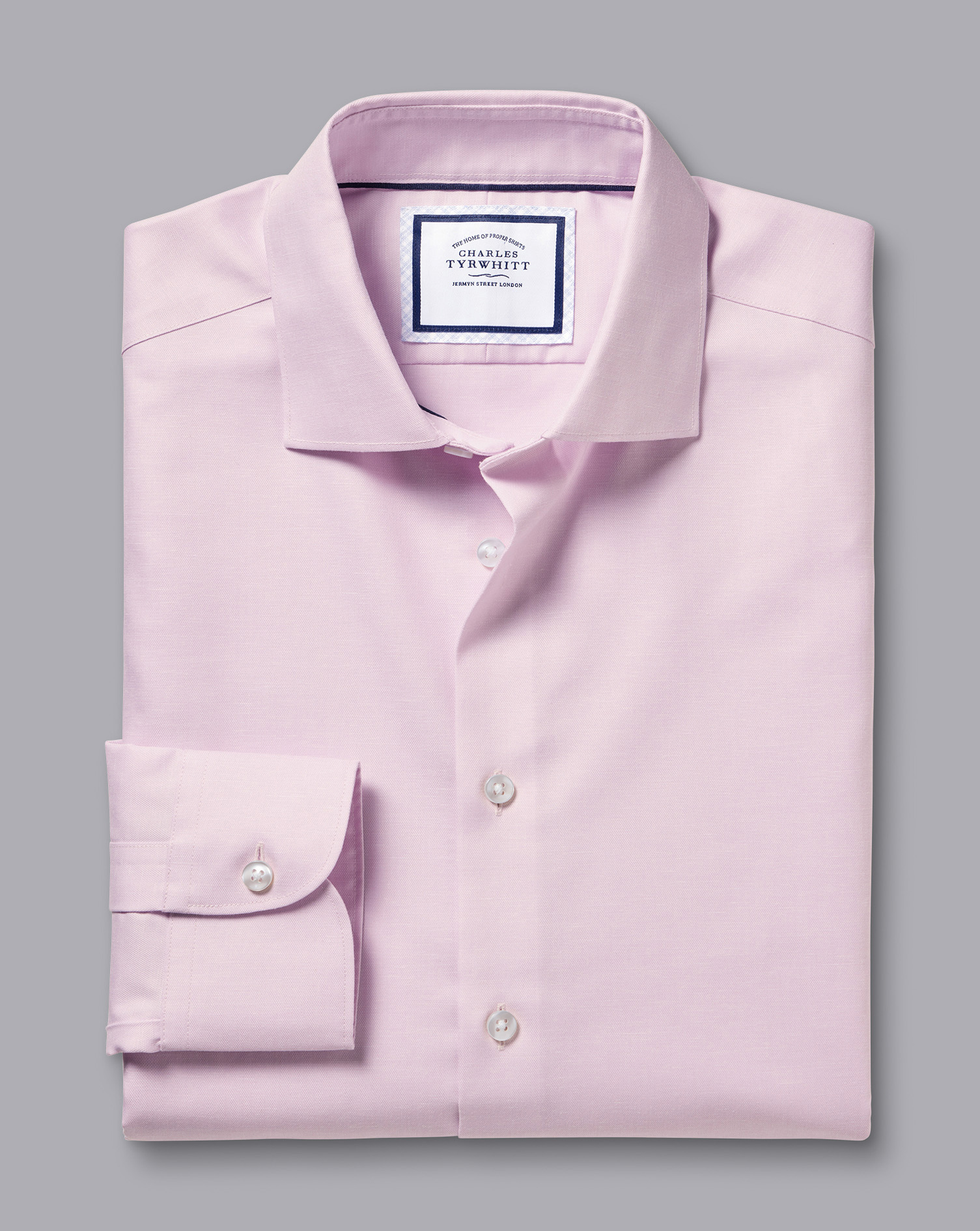 Semi-Cutaway Collar Non-Iron Cotton Linen Shirt - Pink