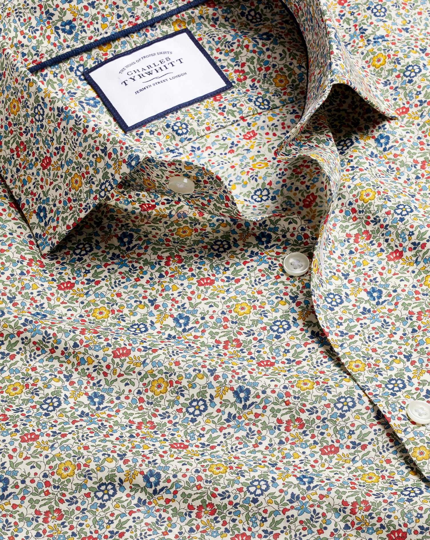 Made with Liberty Fabric Floral Print Semi-Cutaway Collar Shirt - Multi