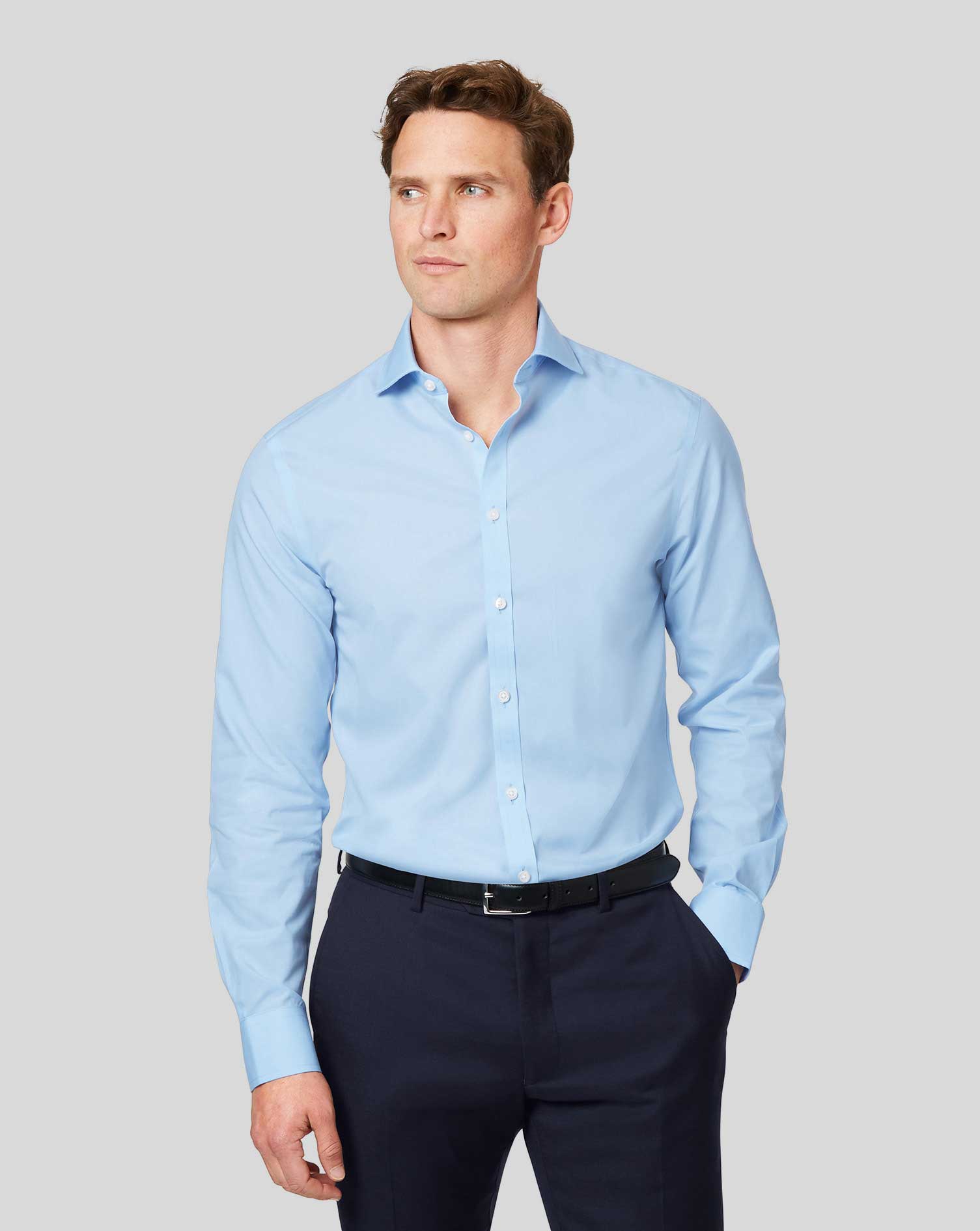 Cutaway Collar Non-Iron Poplin Shirt - Sky Blue