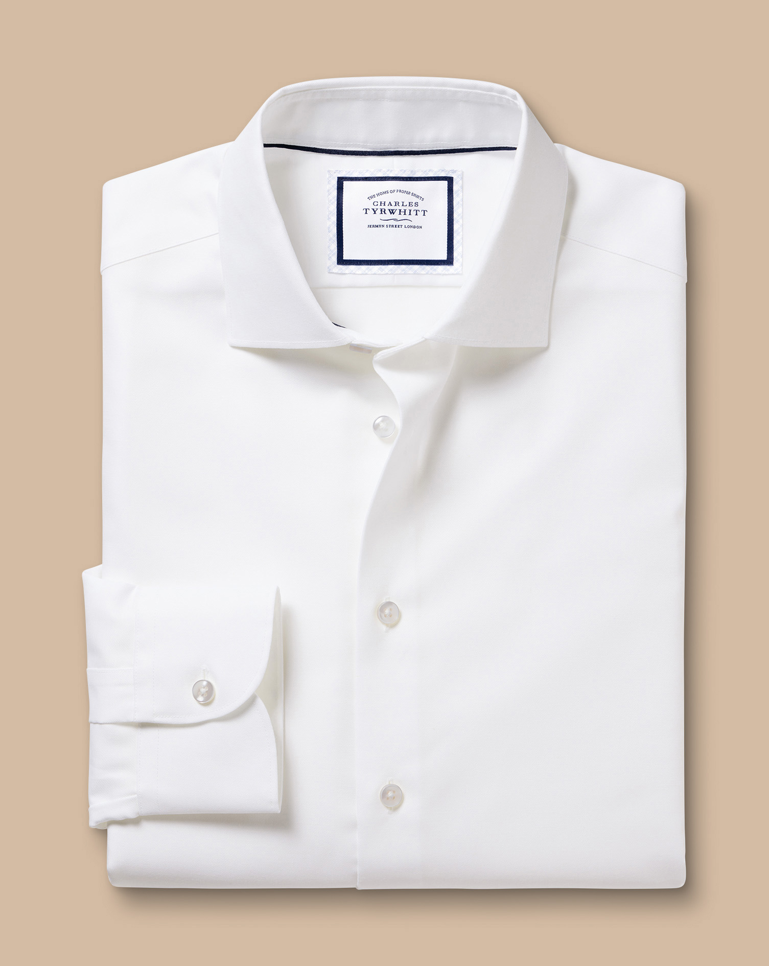 Semi-Cutaway Non-Iron Cotton Linen Shirt  - White