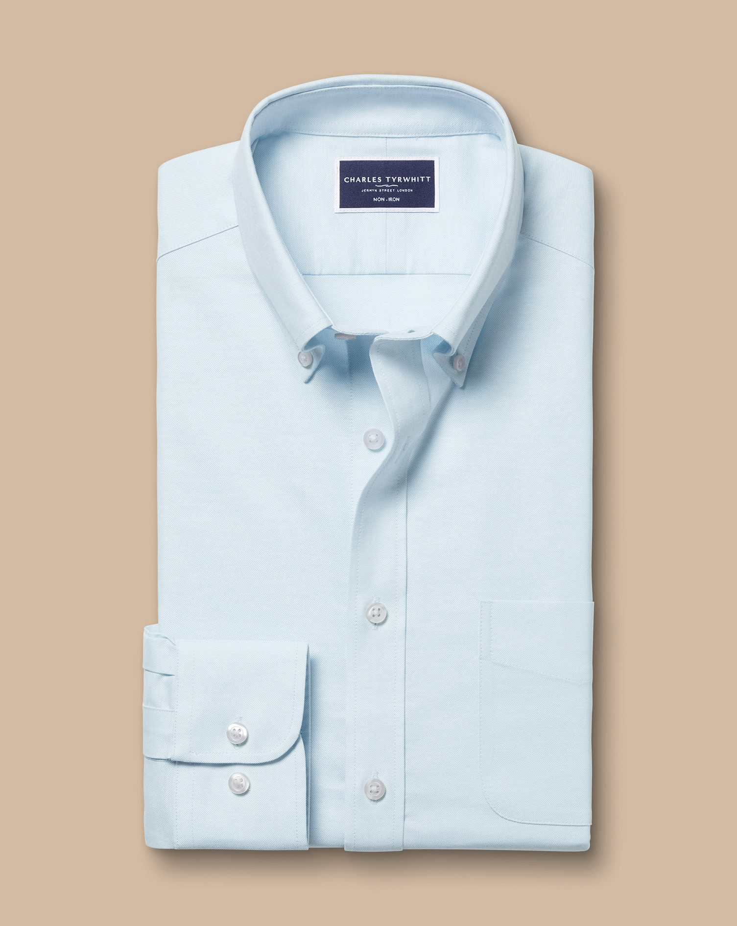 Button-Down Collar Non-Iron Stretch Oxford Shirt - Sky Blue