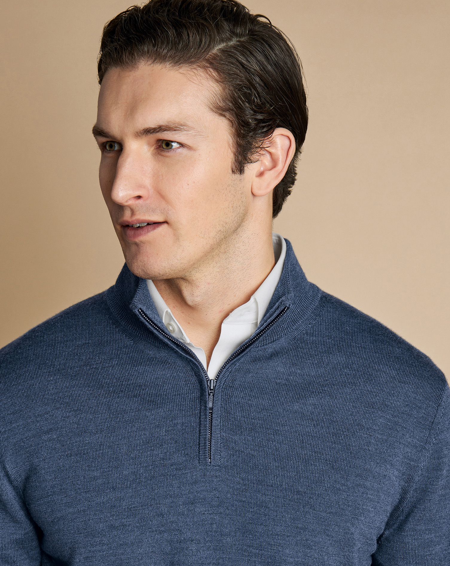 Merino Zip Neck Jumper - Indigo Melange