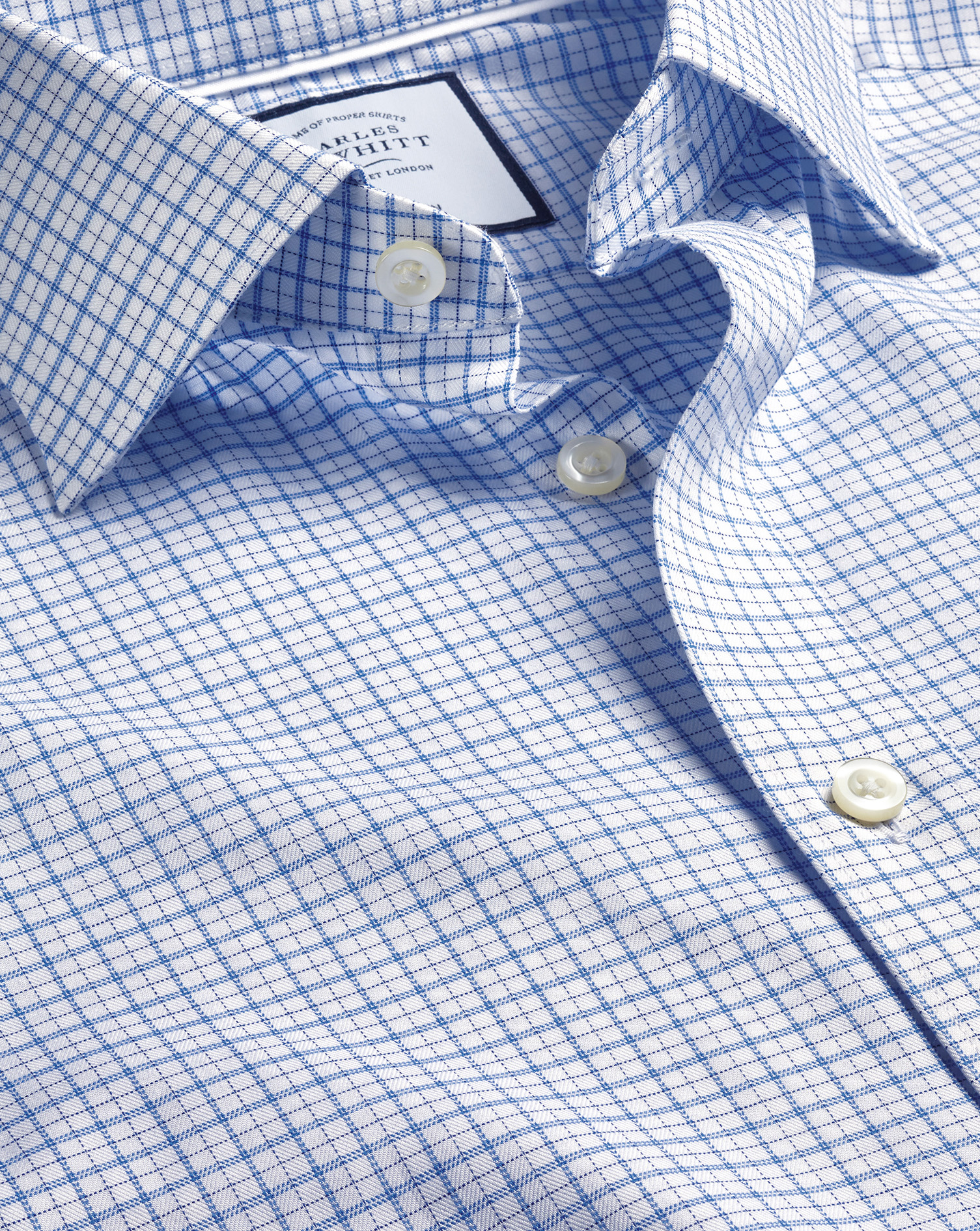 Charles Tyrwhitt Men's  Semi-cutaway Collar Egyptian Twill Double Check Dress Shirt In Blue