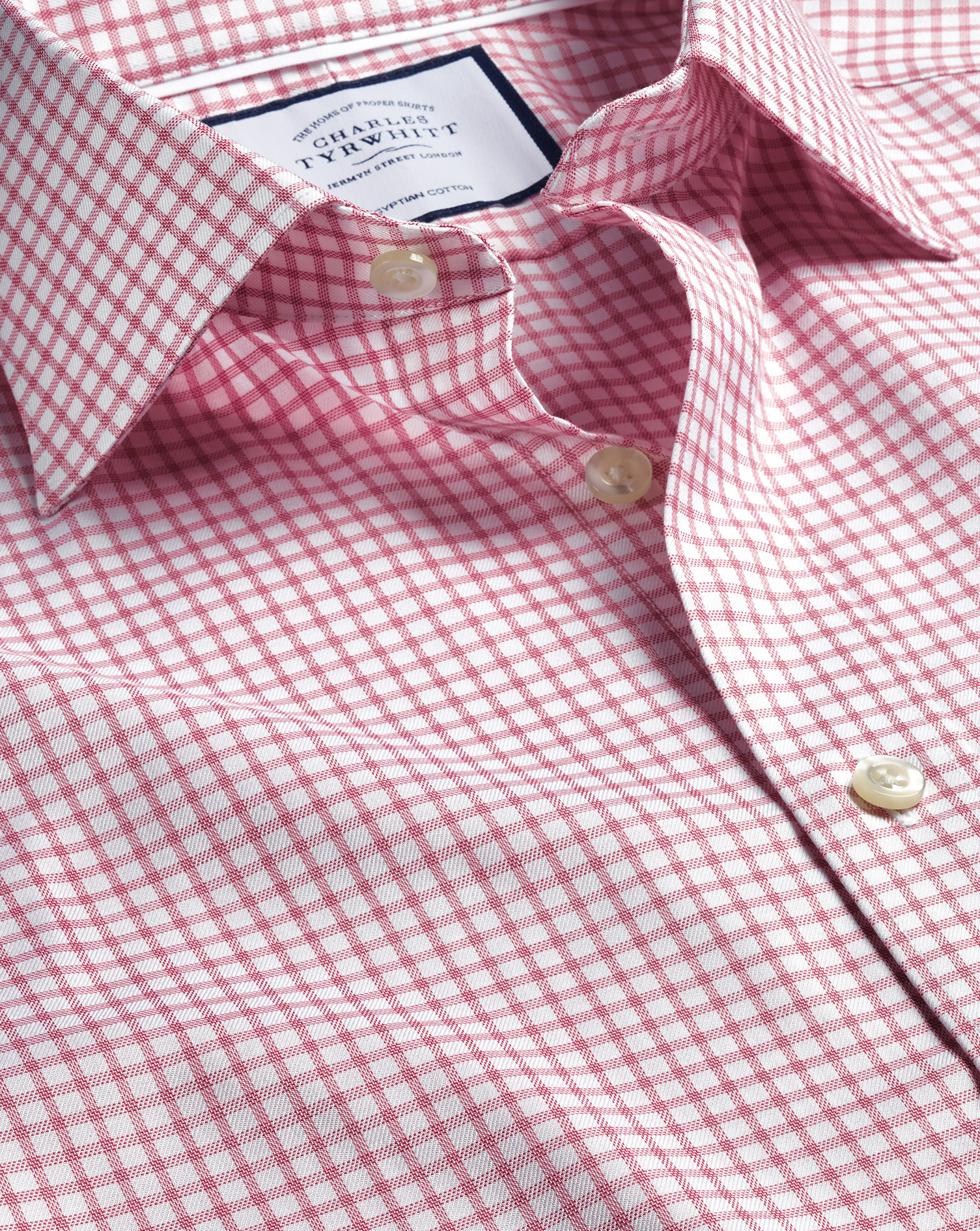 Semi-Cutaway Collar Egyptian Cotton Twill Fine Check Shirt - Dark Pink