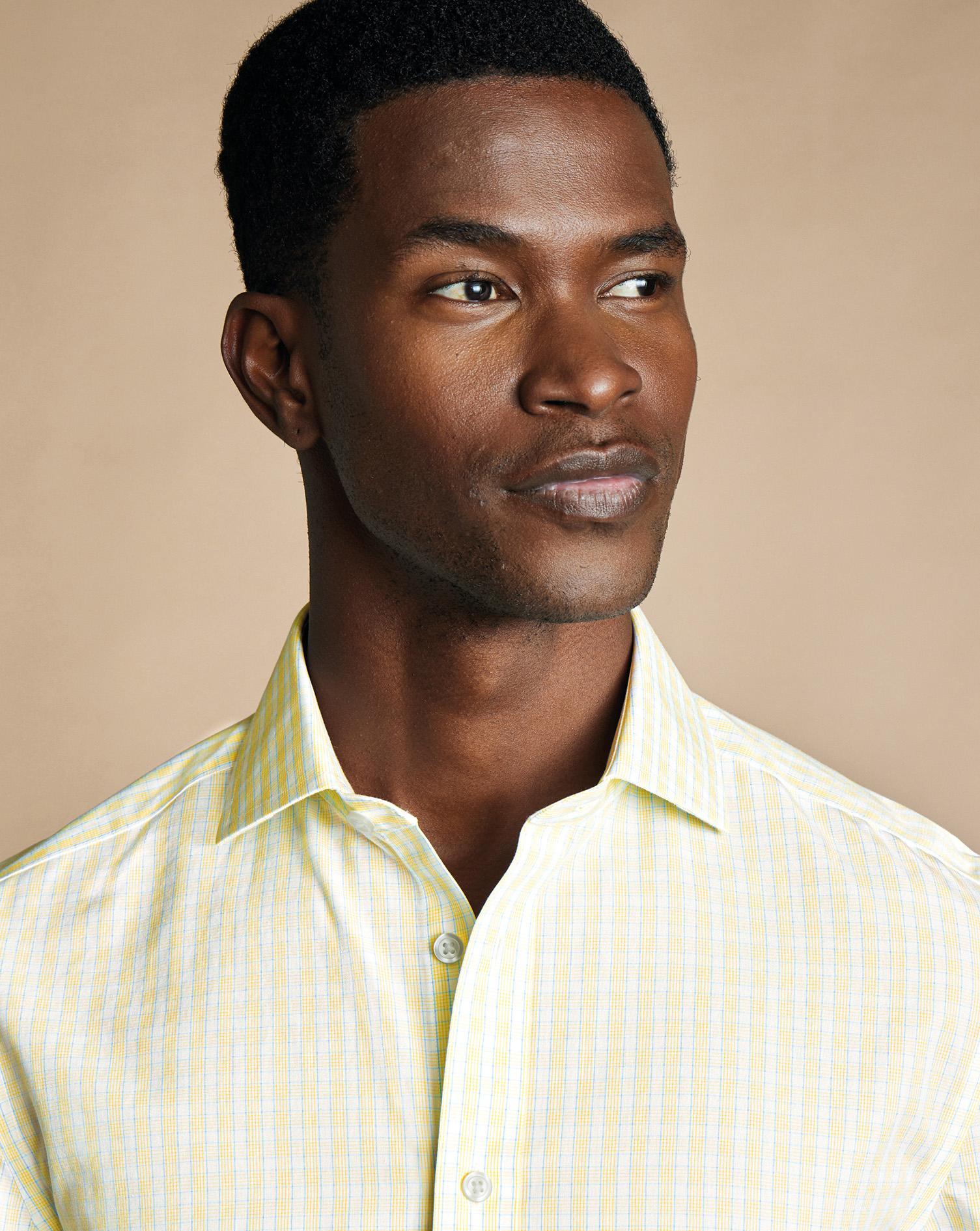 Cutaway Collar Non-Iron Poplin Check Shirt - Lemon