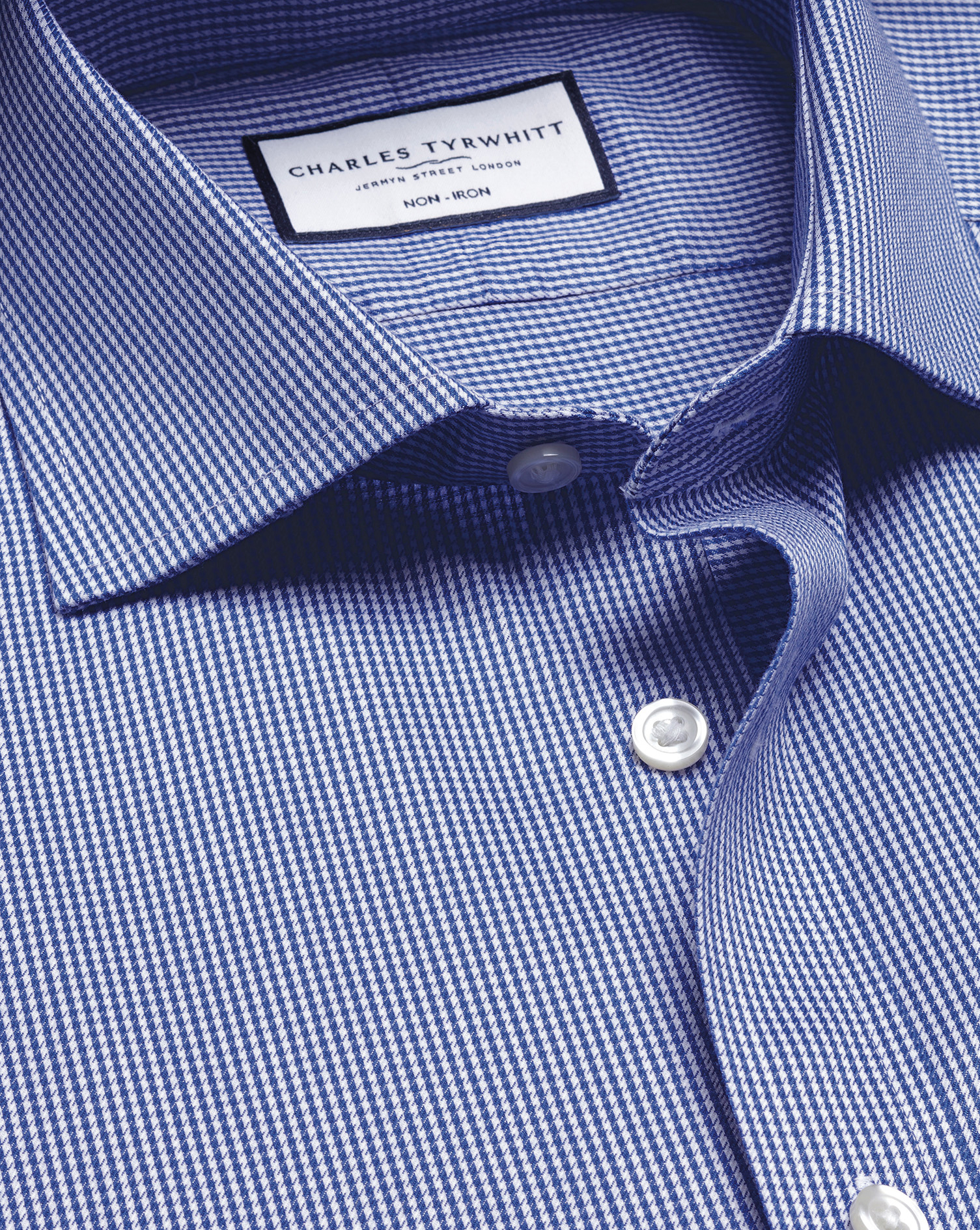 Cutaway Collar Non-Iron Puppytooth Shirt - Royal Blue