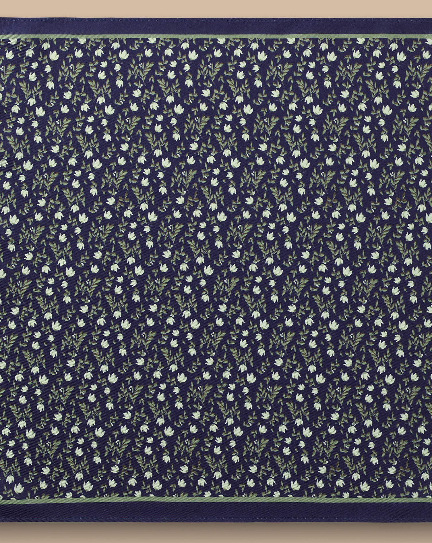 Floral Silk Pocket Square  - Ink Blue