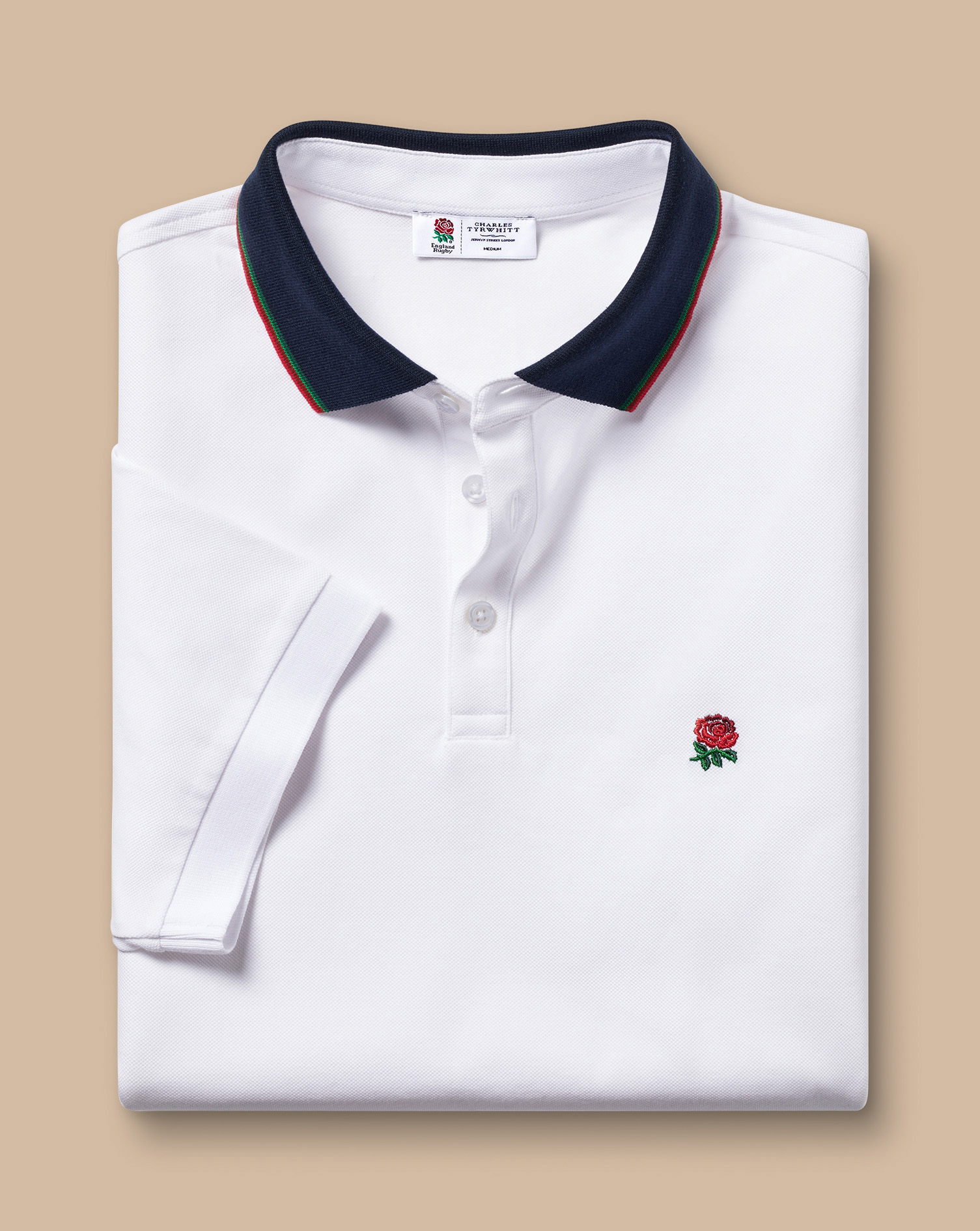 England Rugby Collar Detail Pique Polo - White