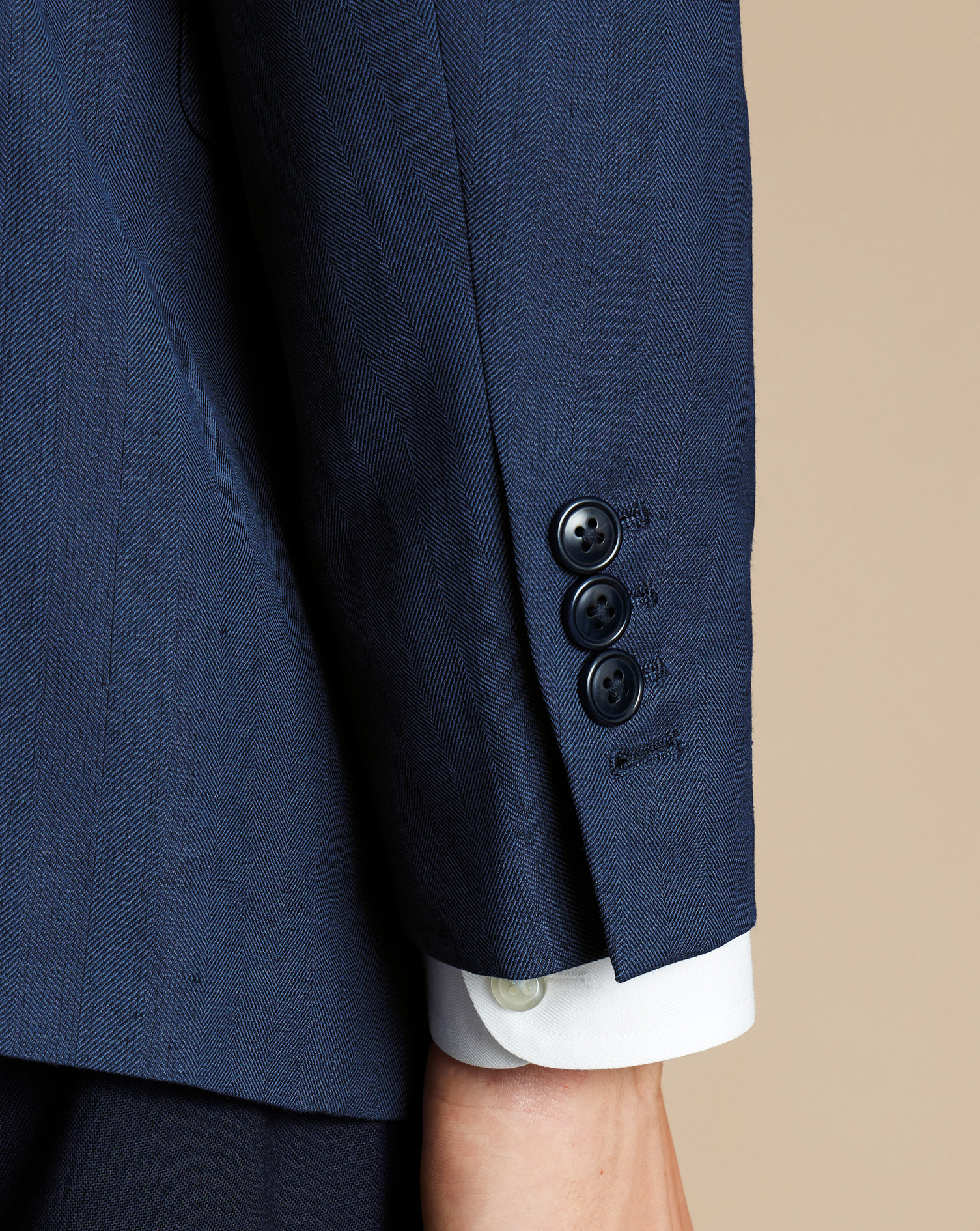 Herringbone Wool Linen Silk Jacket - Ink Blue