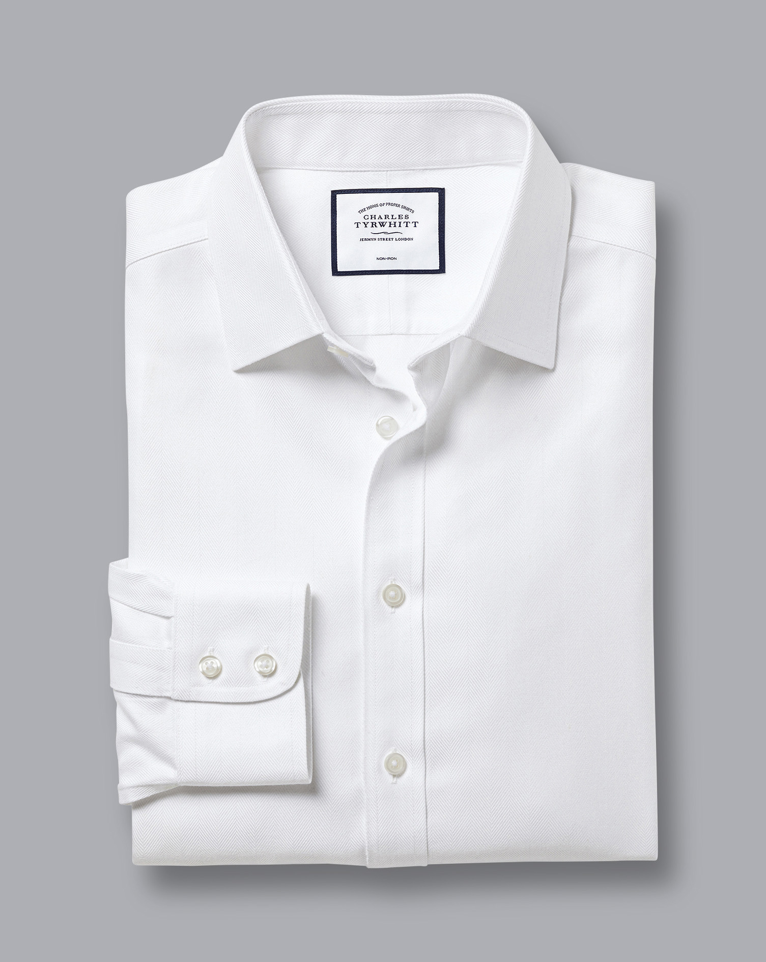 Non-Iron Herringbone Shirt - White