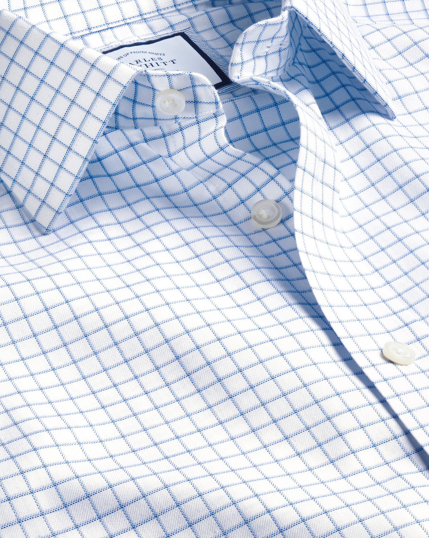 Non-Iron Twill Fine Shadow Check Shirt - Cornflower Blue