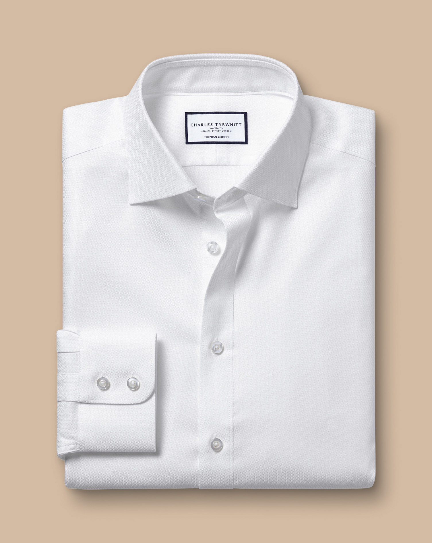 Semi-Cutaway Collar Egyptian Cotton Hudson Weave Shirt - White