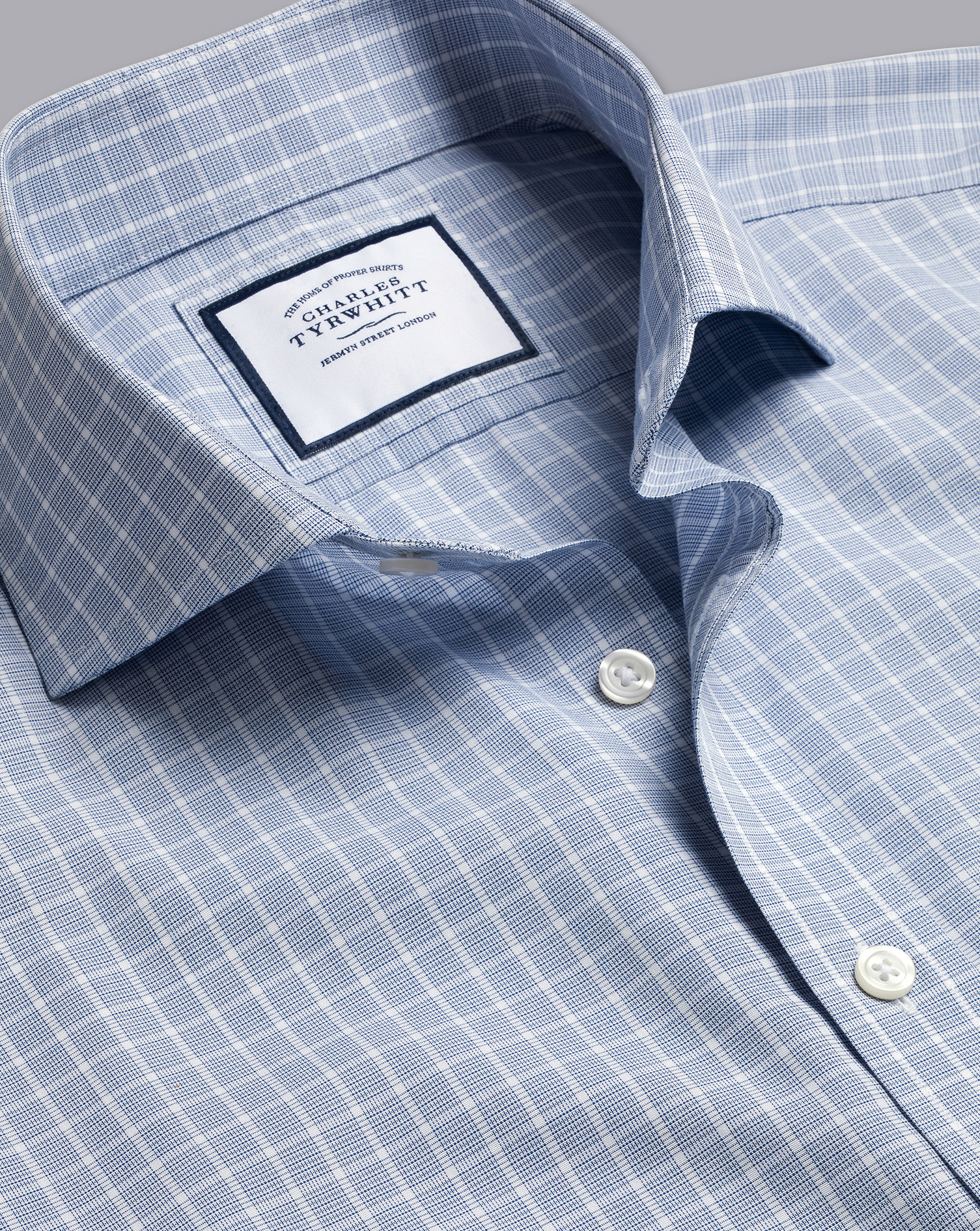 Charles Tyrwhitt Cutaway Collar Non-iron Fine Check Cotton Dress Shirt In Blue