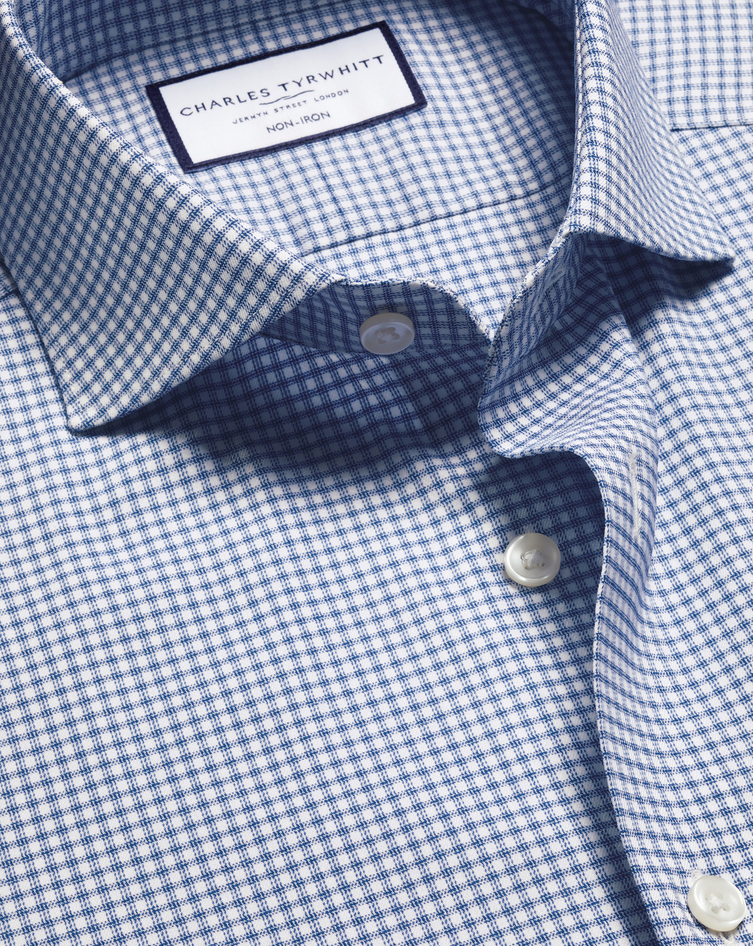 Non-Iron Performance Twill Check Shirt - Indigo Blue