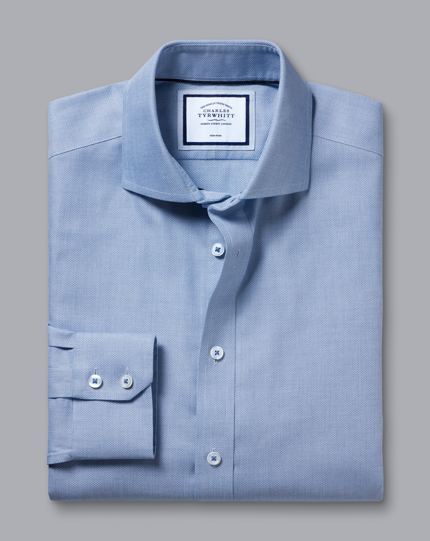 Cutaway Collar Non-Iron Henley Weave Shirt - Ocean Blue