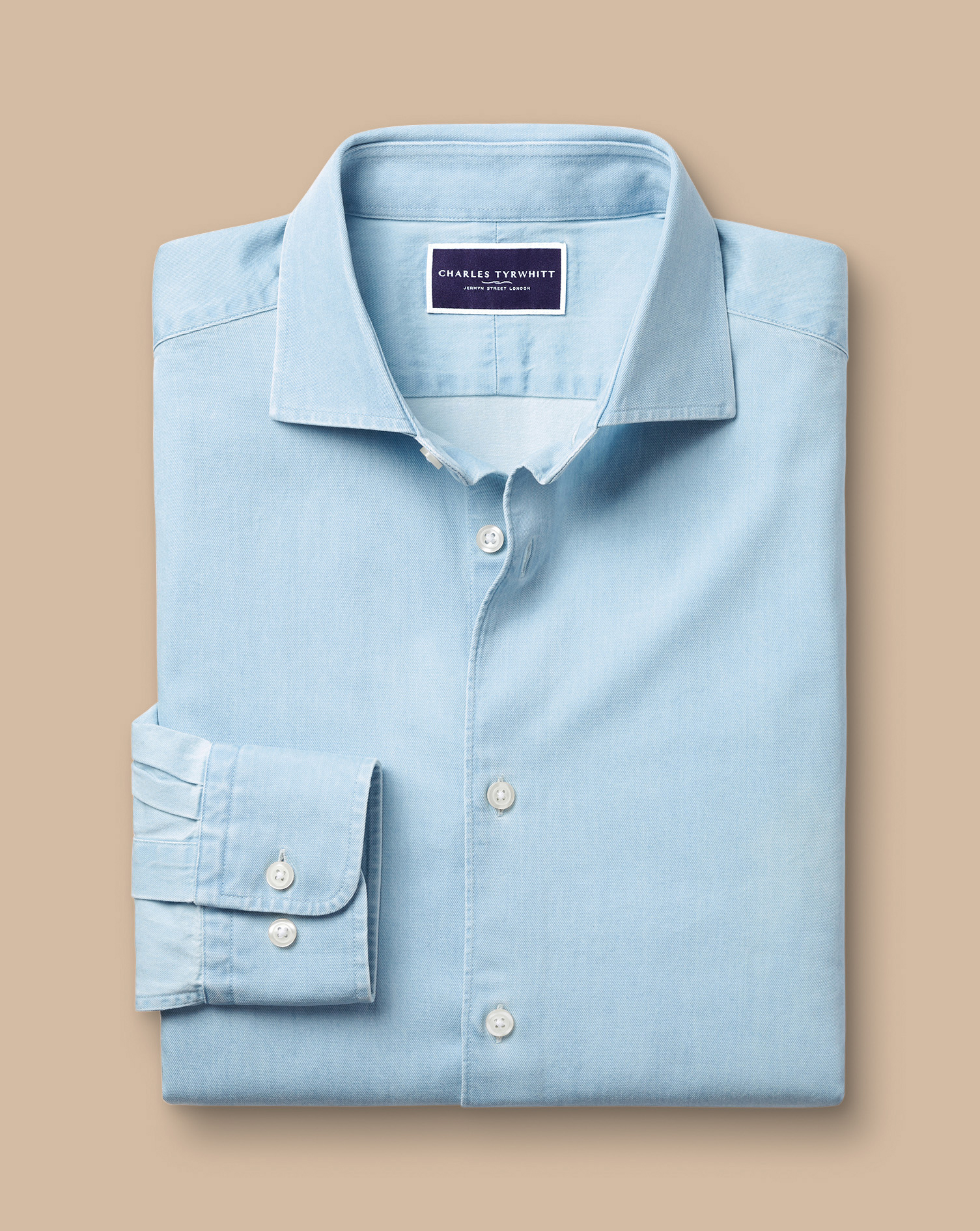 Cutaway Collar Denim Shirt - Light Blue