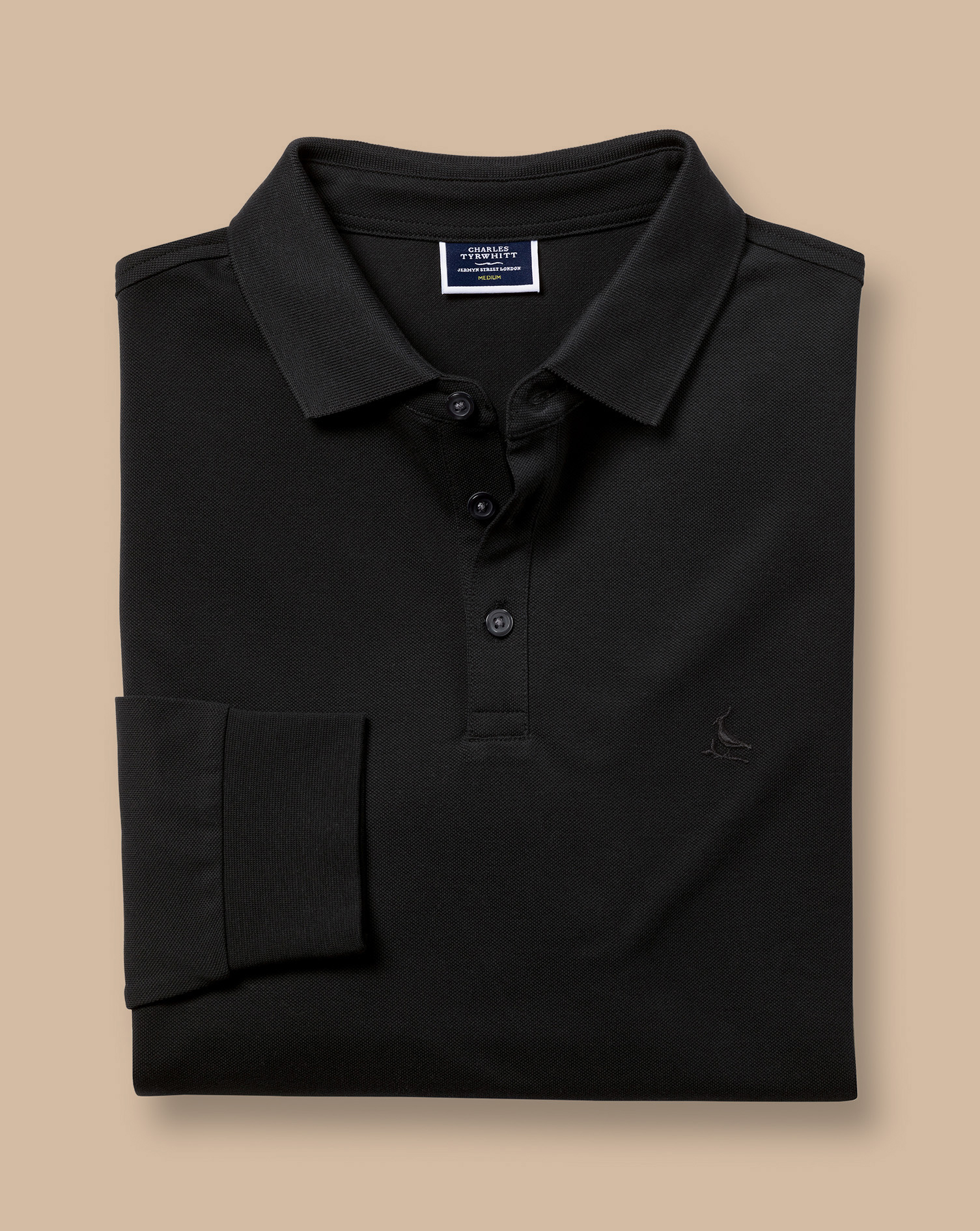 Long Sleeve Tyrwhitt Pique Polo - Black