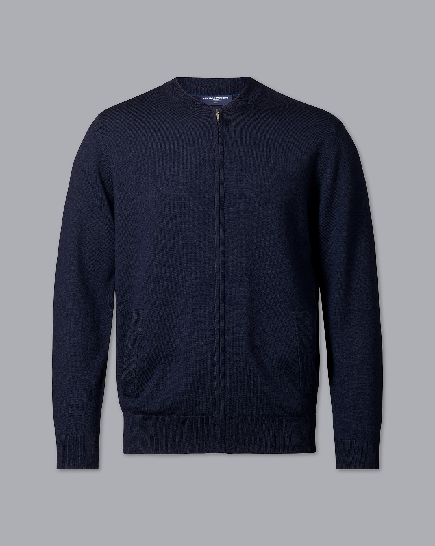 Merino Zip Through Bomber Jacket - Navy