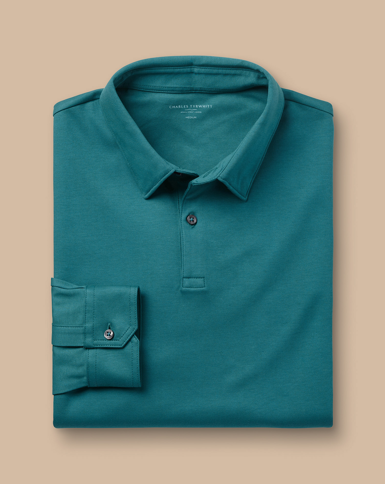 Long Sleeve Smart Jersey Polo - Teal Green