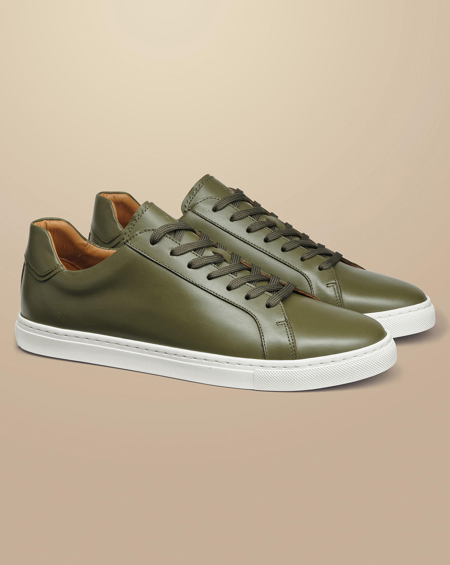 Leather Trainers - Olive Green