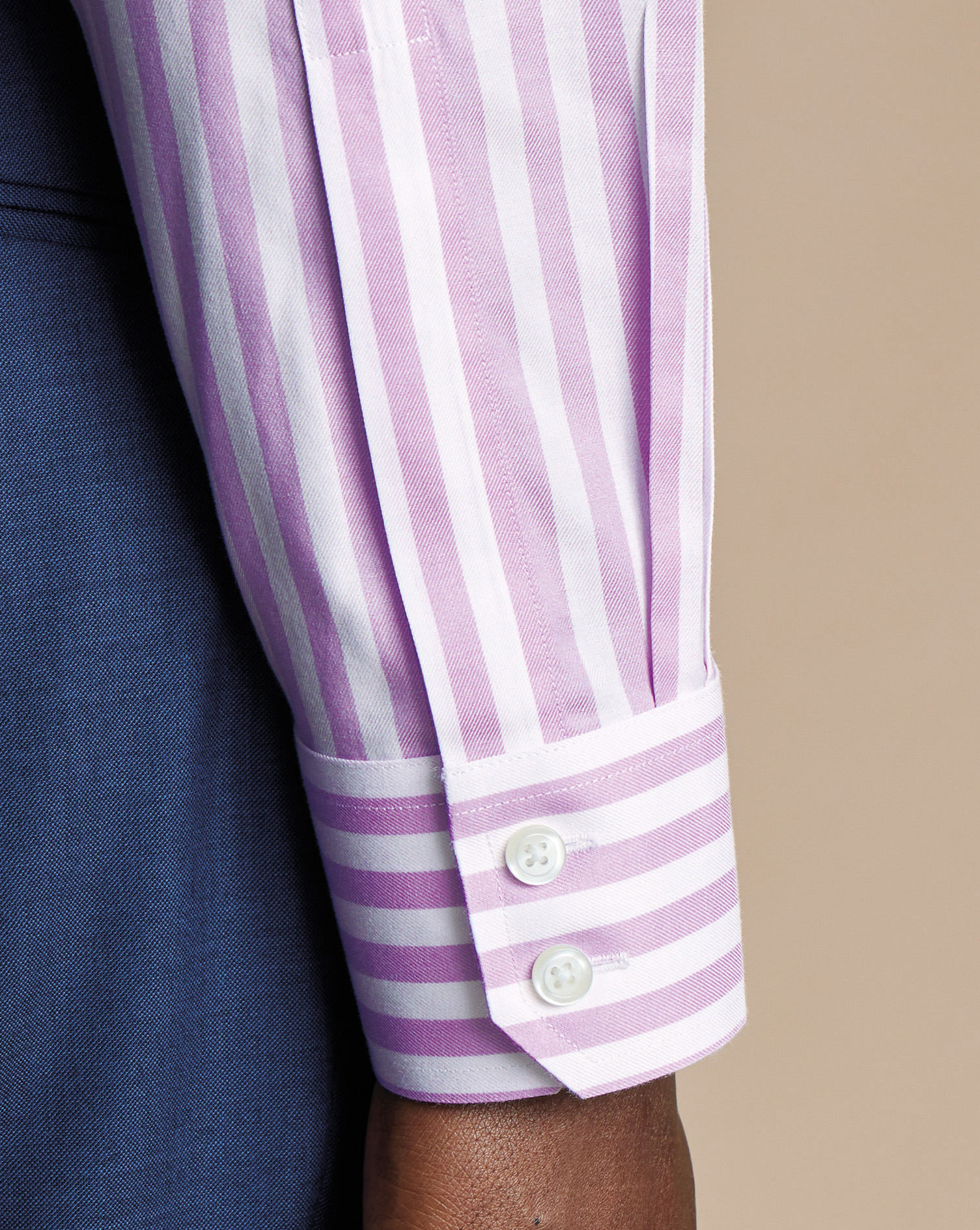 Cutaway Collar Non-Iron Twill Wide Stripe Shirt - Lilac Purple