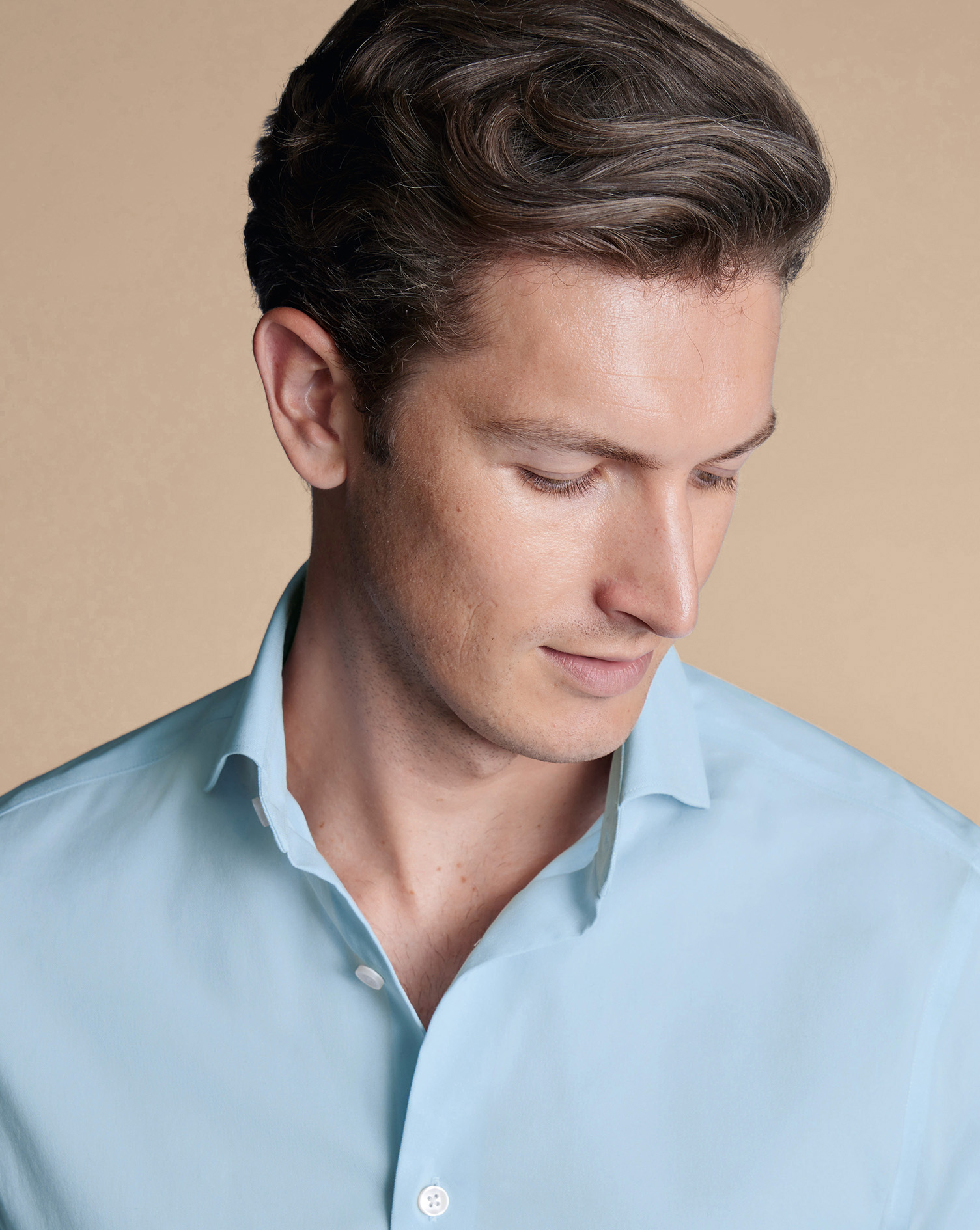 Semi-Cutaway Collar Non-Iron Stretch Twill Shirt - Sky Blue