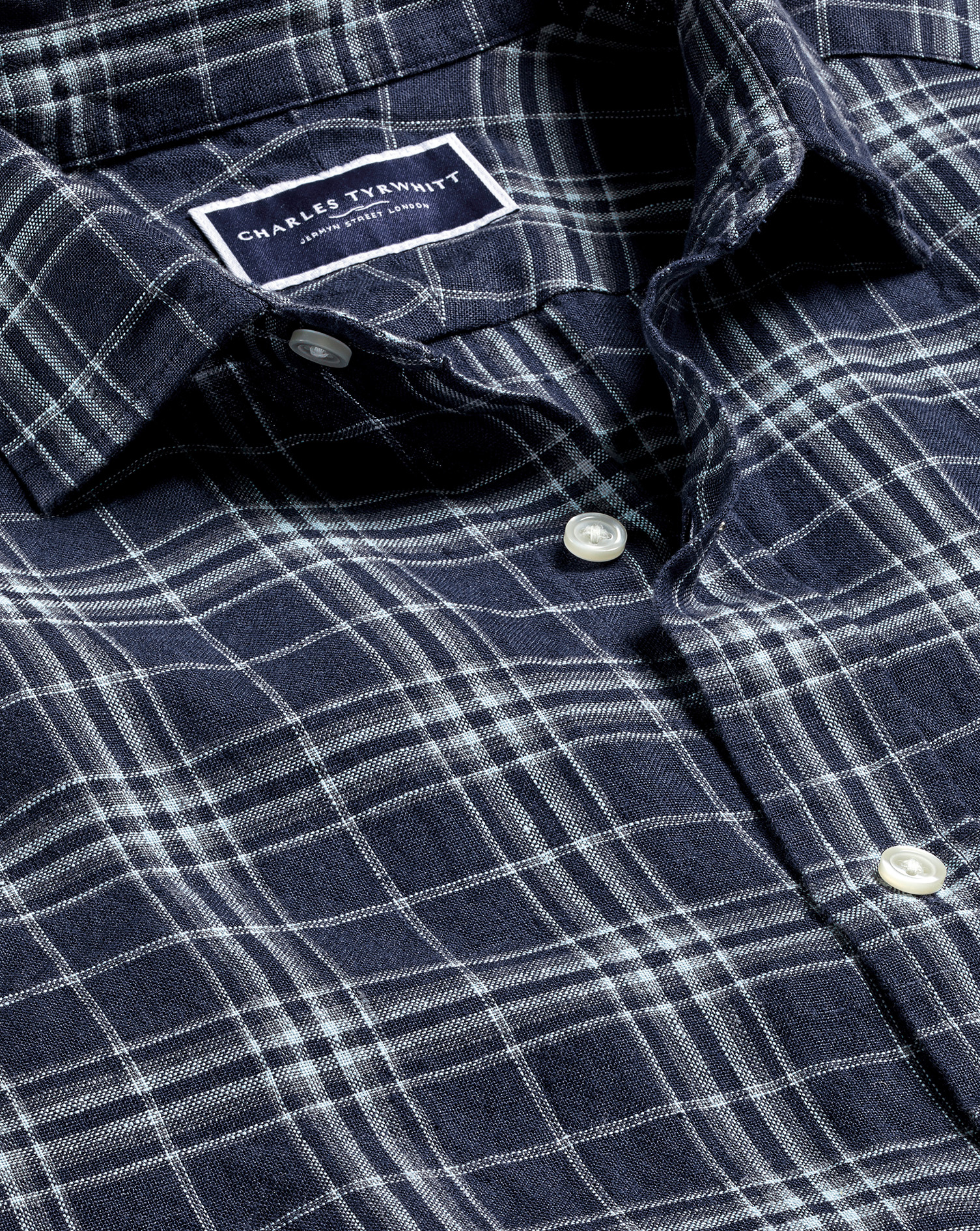 Pure Linen Check Shirt - French Blue