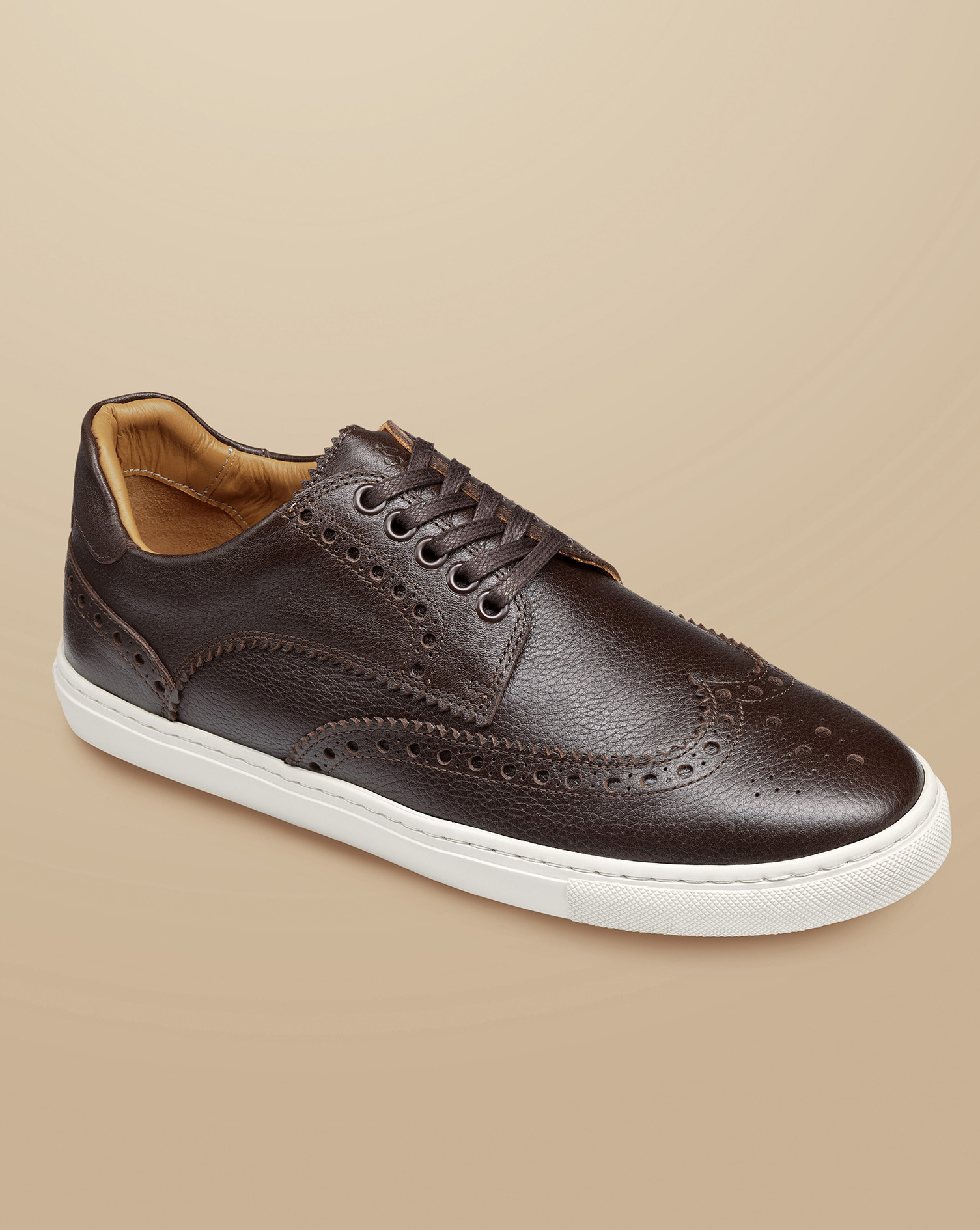 Grain Leather Brogue Trainers - Dark Chocolate