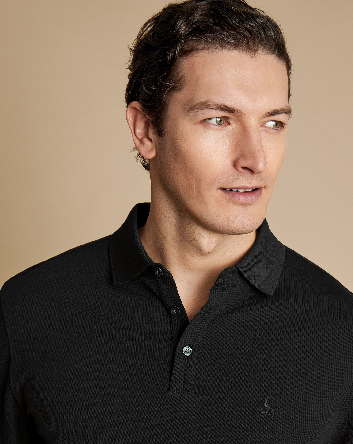 Long Sleeve Tyrwhitt Pique Polo - Black