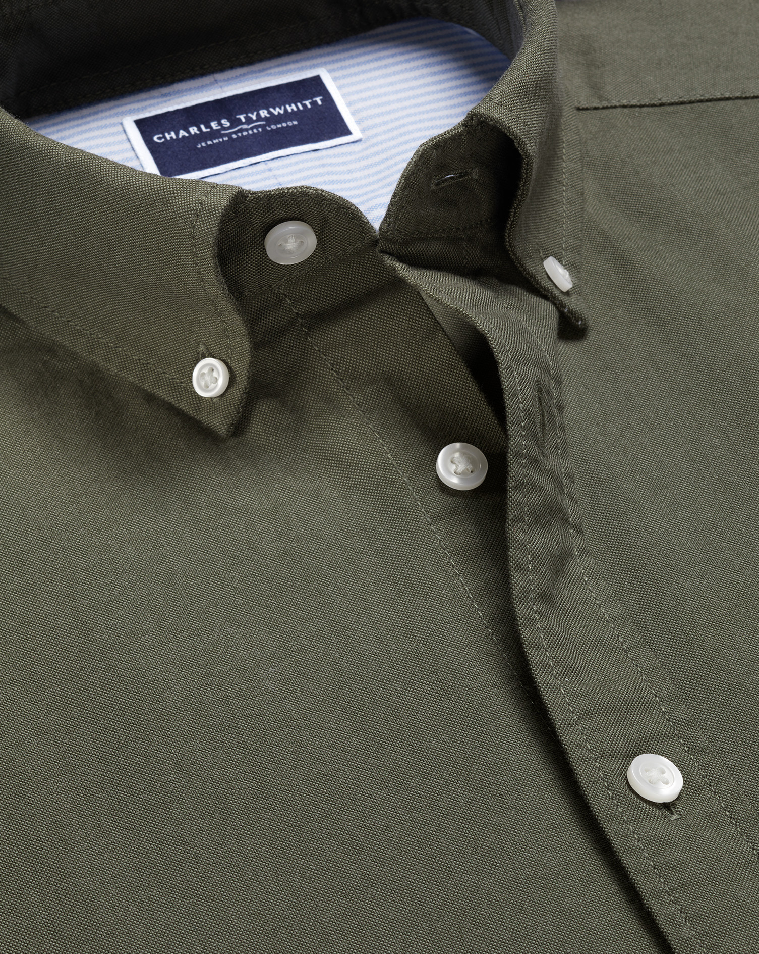 Button-Down Collar Stretch Washed Oxford Shirt - Olive Green