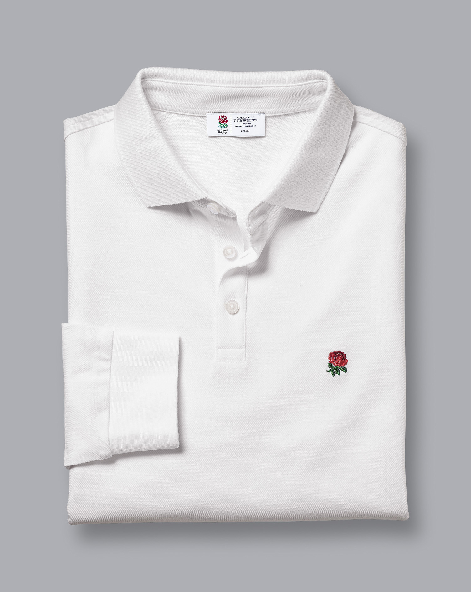 Long Sleeve England Rugby Pique Polo - White