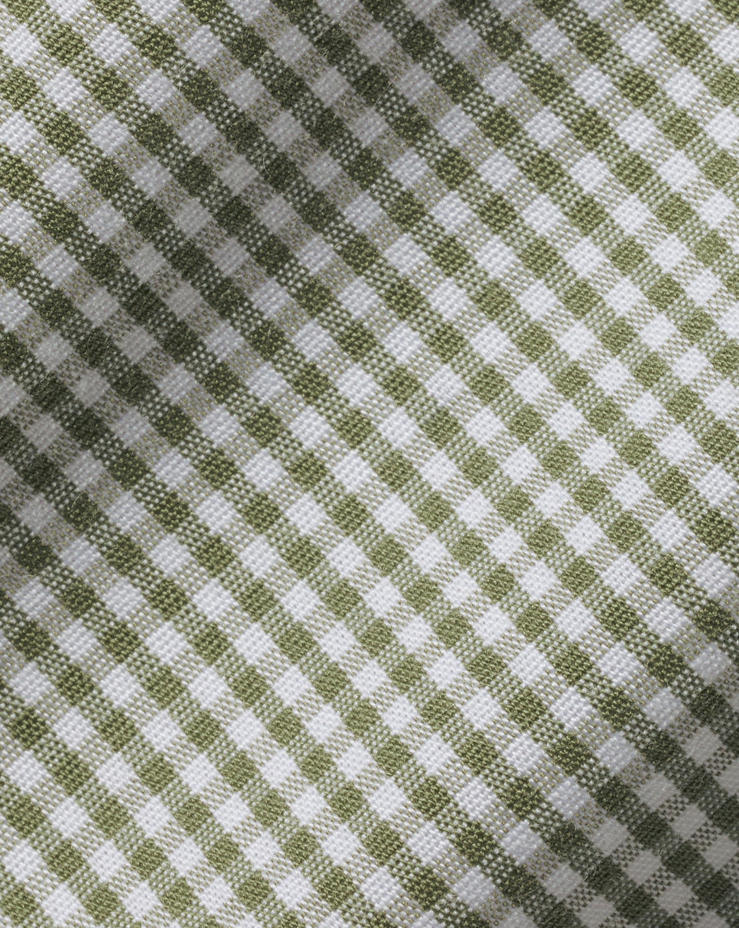 Cutaway Collar Non-Iron Mini Gingham Check Shirt - Olive Green