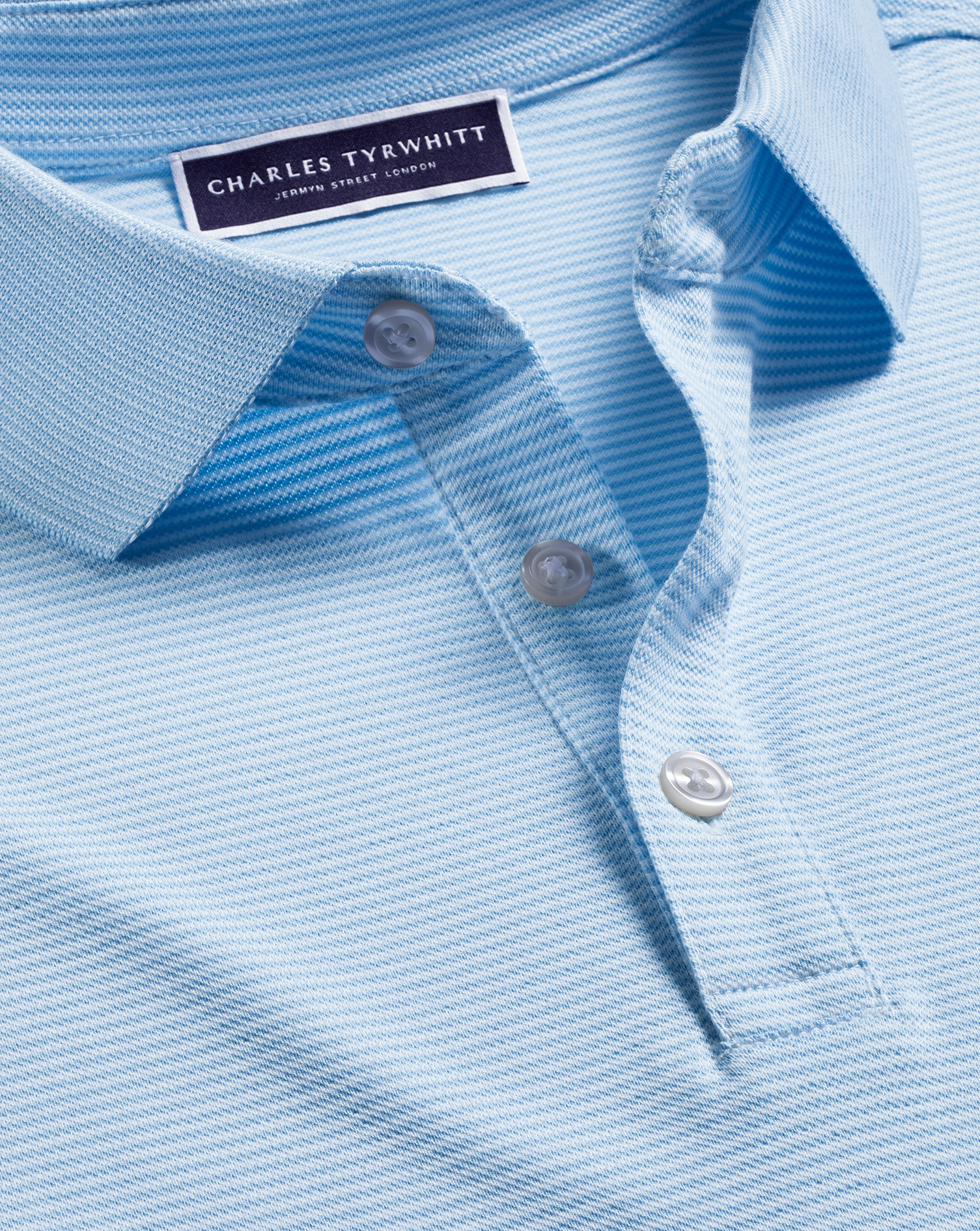 Striped Tyrwhitt Pique Polo - Cornflower Blue