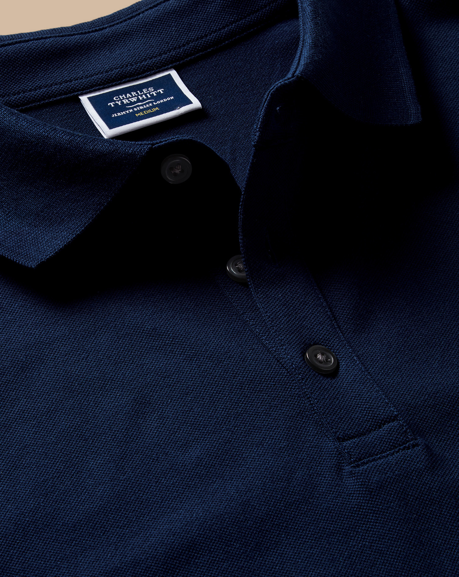 Long Sleeve Tyrwhitt Pique Polo - Navy