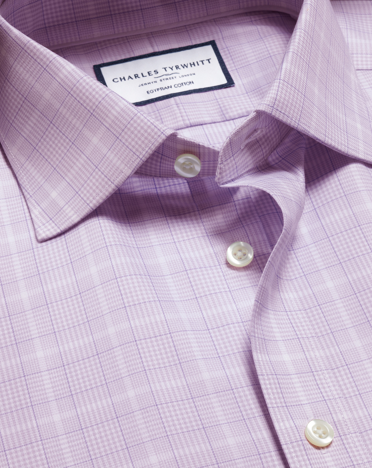 Charles Tyrwhitt Luxushemd mit Prince-of-Wales-Karos - Lavendel Knopfmanschette