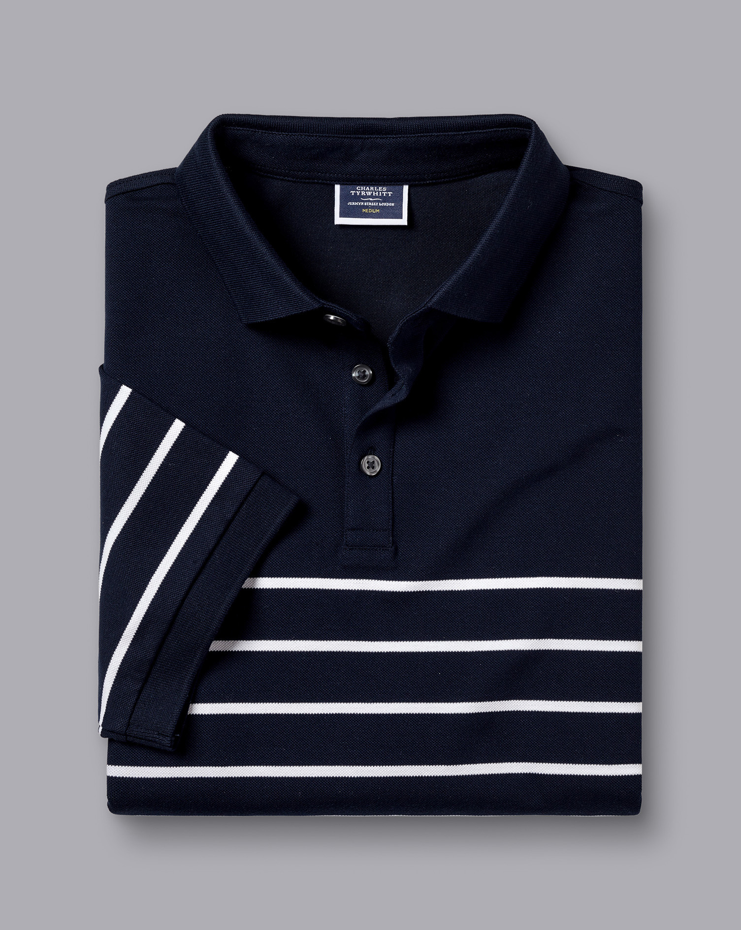 Breton Stripe Tyrwhitt Pique Polo - Navy & White